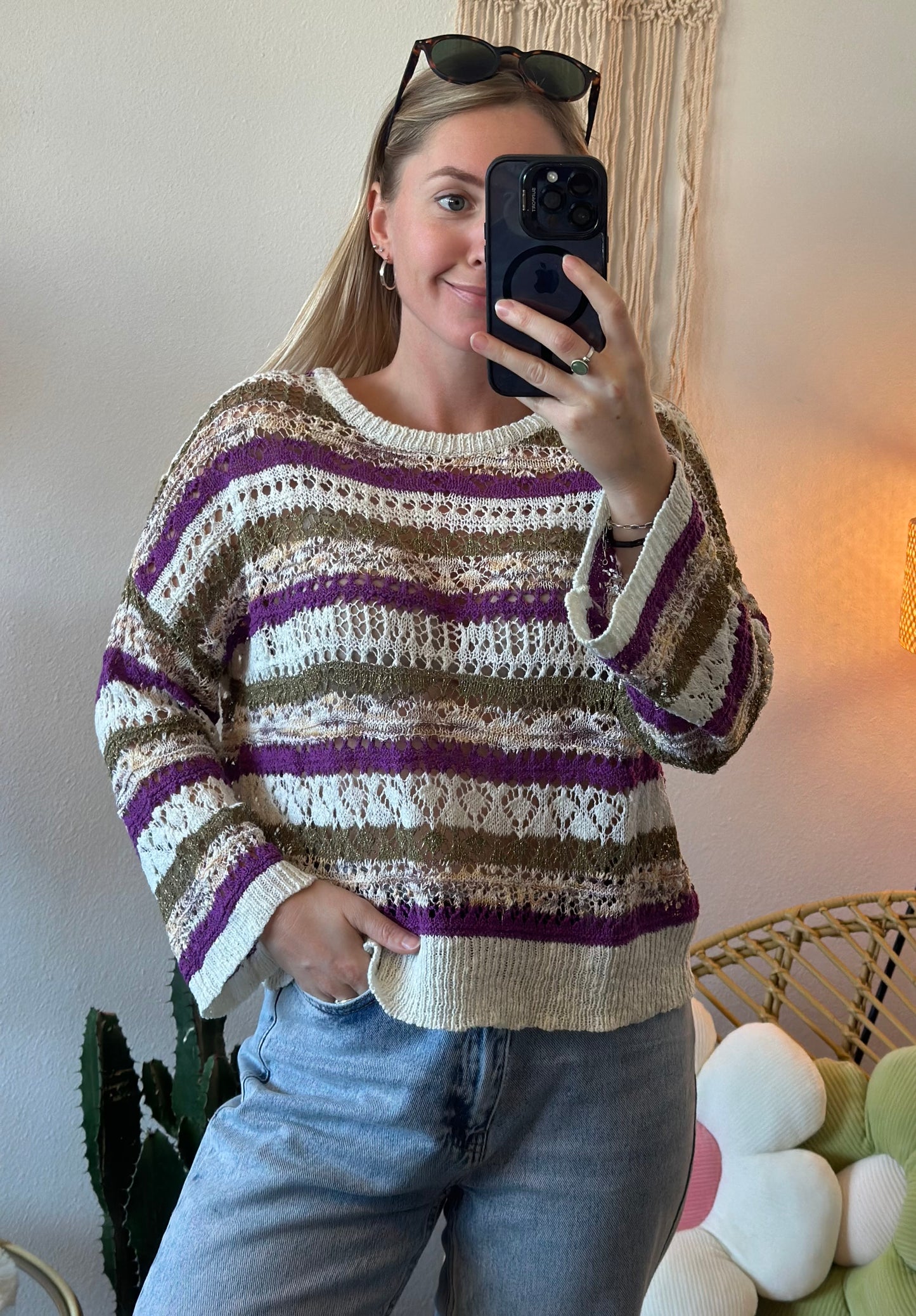 Pull en maille crochetée colorée T.40 oversize