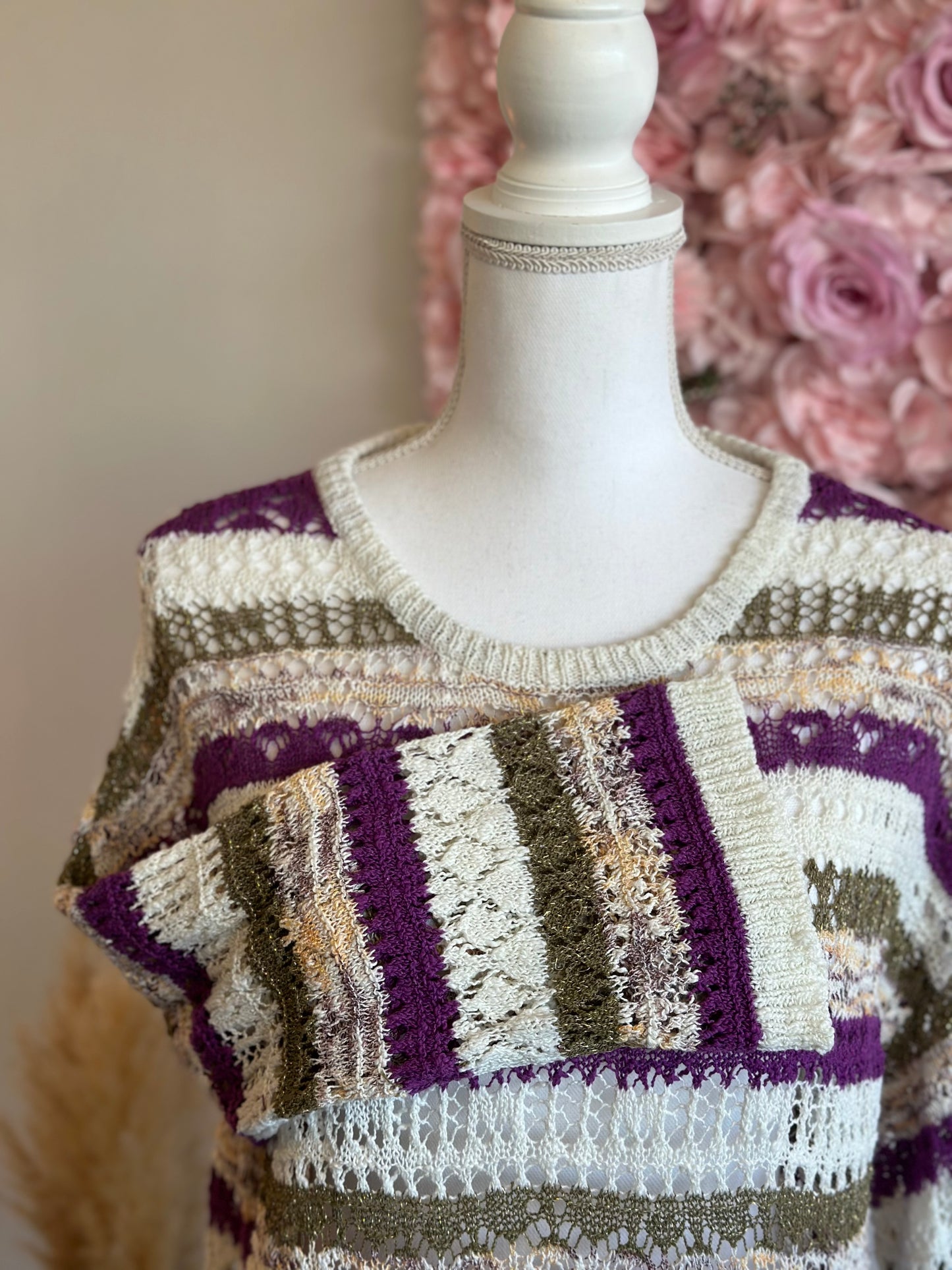 Pull en maille crochetée colorée T.40 oversize