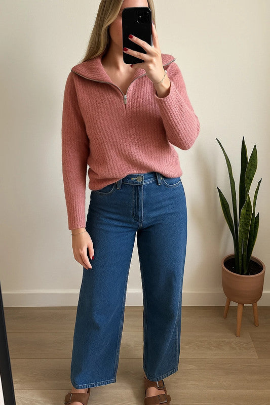 Pull camionneur maille rose clair laine et alpaga T.40
