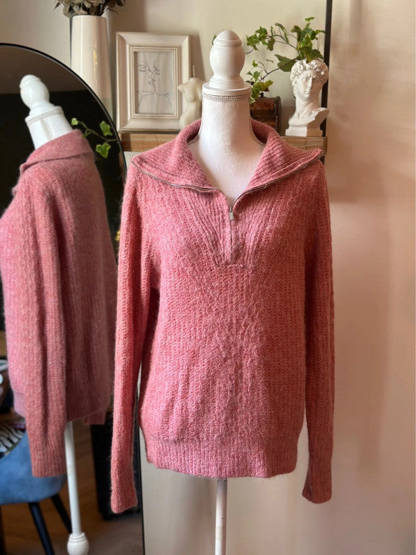 Pull camionneur maille rose clair laine et alpaga T.40