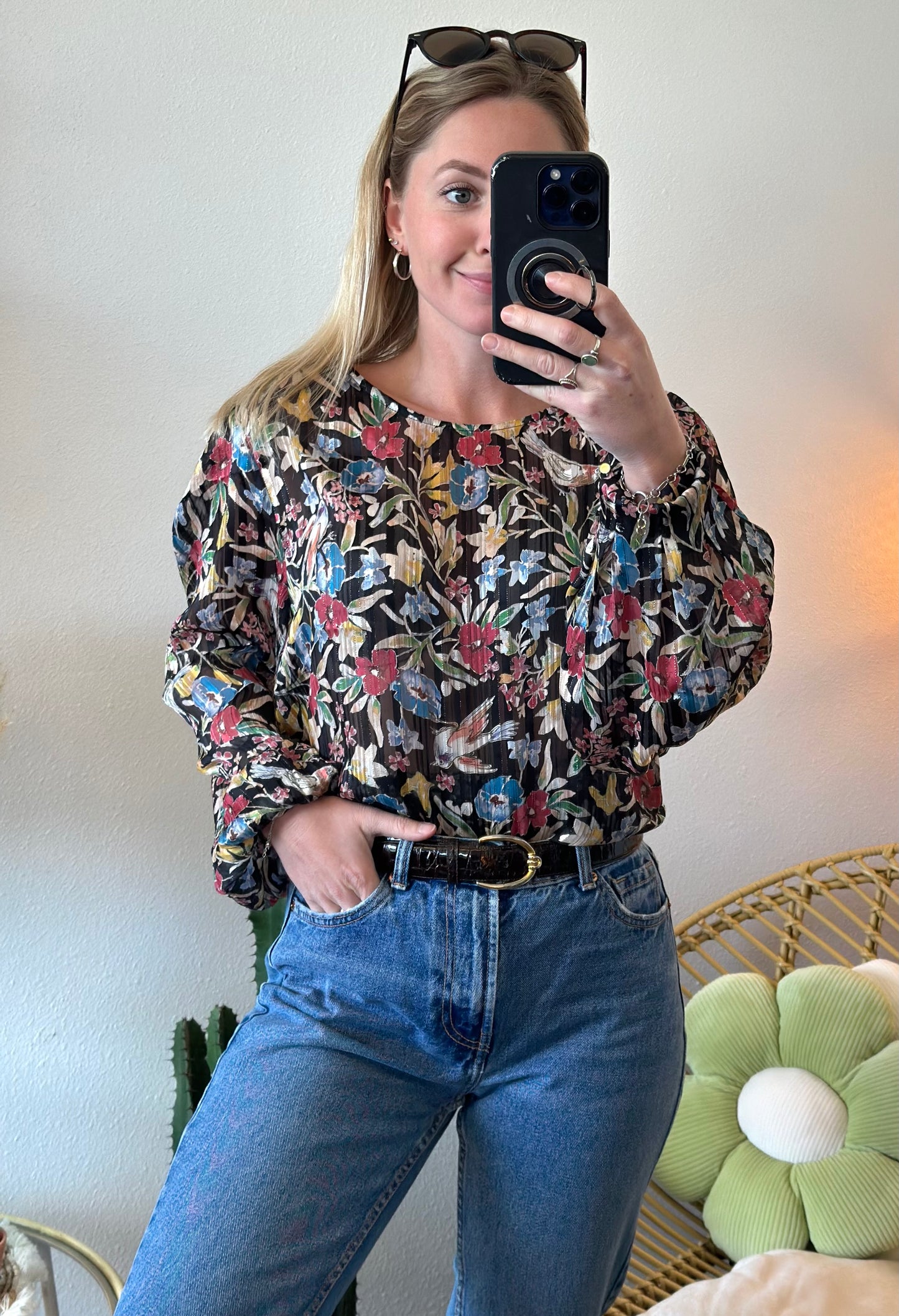 Belle blouse fluide à imprimé fleuri coloré T.44