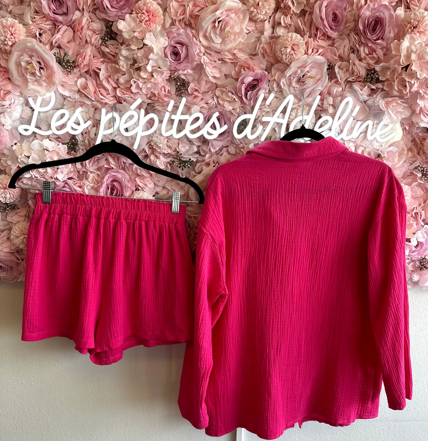 Ensemble deux pièces en gaze de coton rose T.36