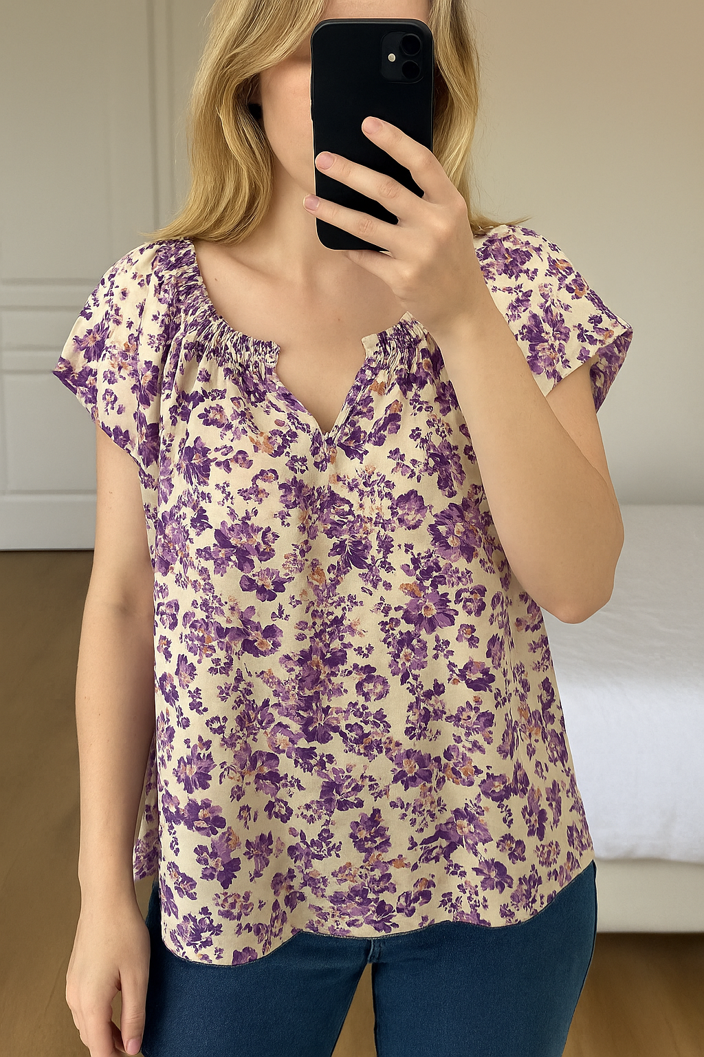 Blouse fleurie violette T.40