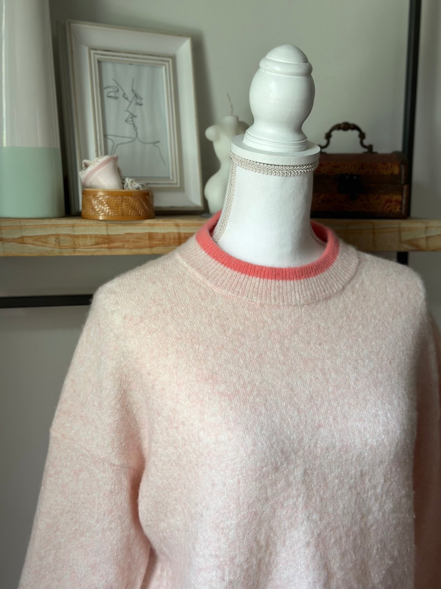 Pull rose en laine American Vintage col contrasté – T.34/36 oversize