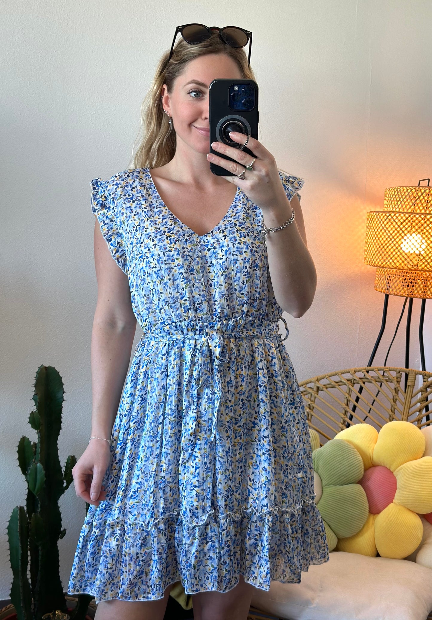 Robe midi motifs floraux bleus T.36/38