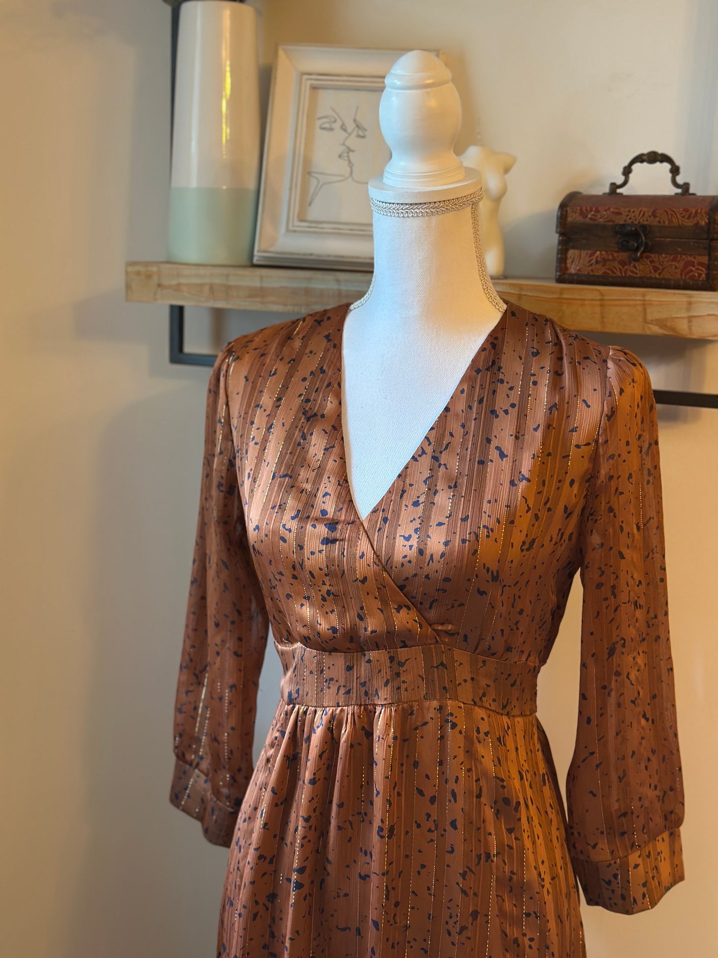 Robe longue marron lurex doré T.38