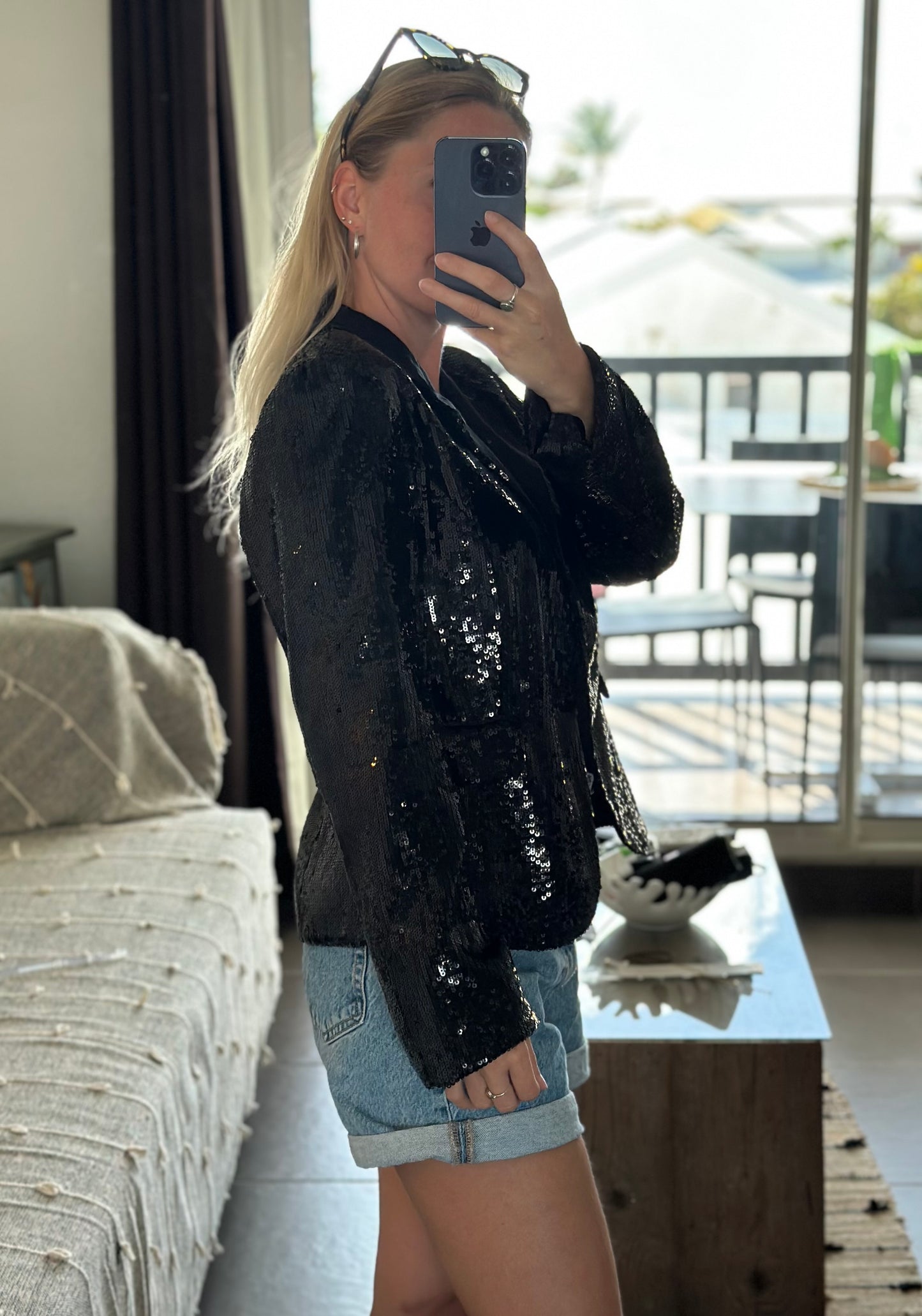 Veste blazer noire élégante à sequins T.40