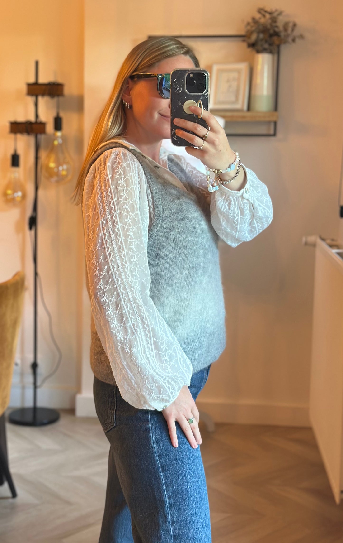 Pull sans manches ENORA alpaga laine mérinos gris T.38