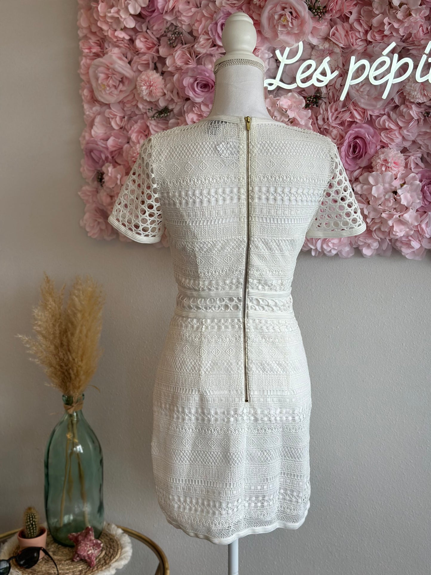 Robe d'été blanche ajourée, taille 36 - H&M