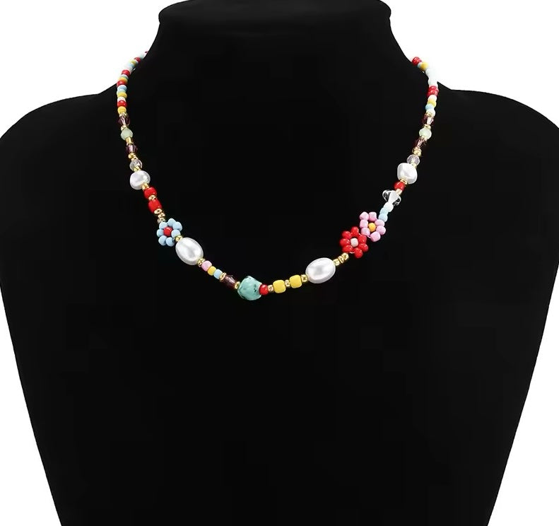 Collier en acier inoxydable avec perles colorées, neuf