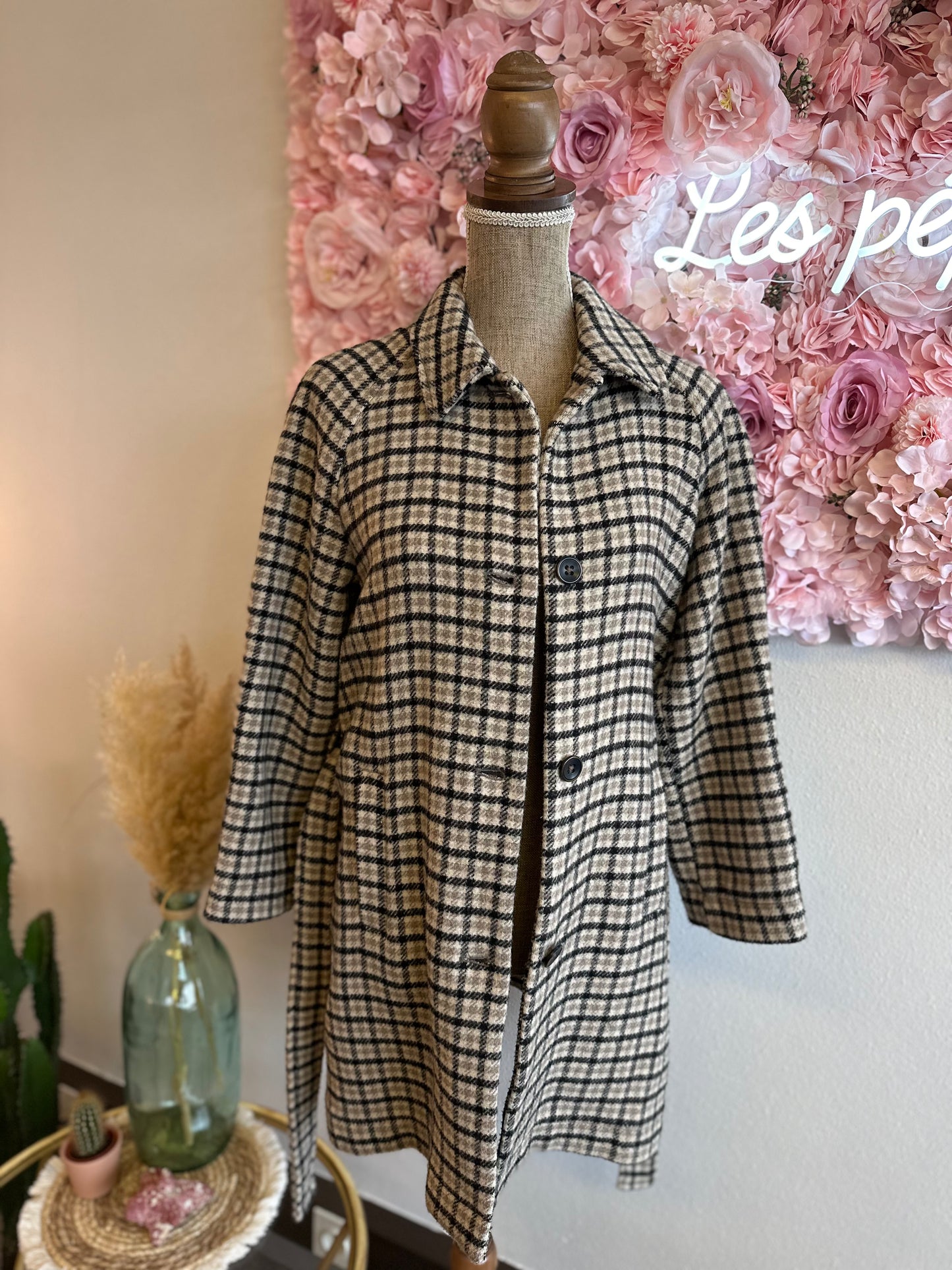Manteau-veste à carreaux en laine T.34