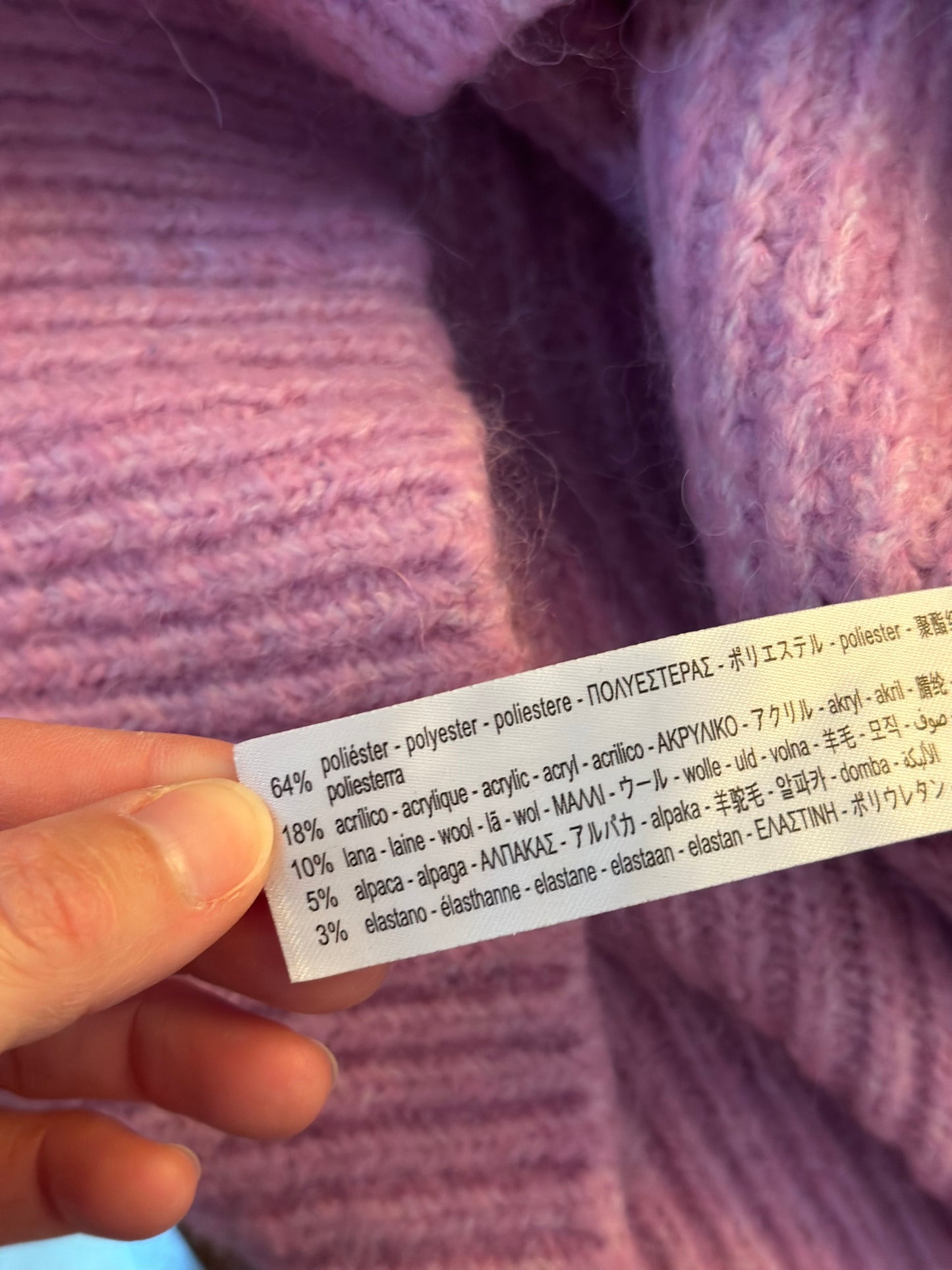 Pull col montant en maille rose avec laine et alpaga T.36