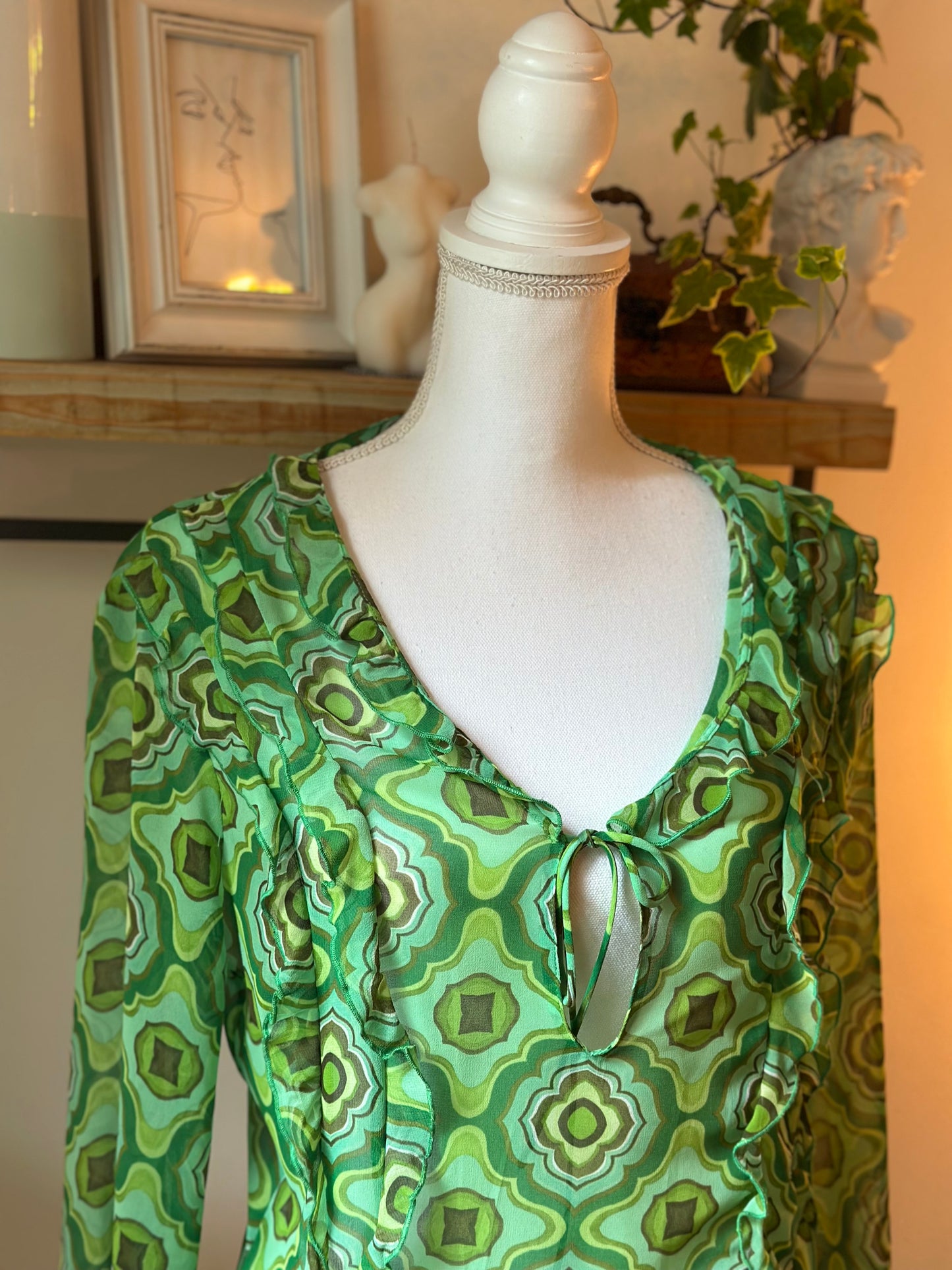 Blouse fluide à motifs rétro verts - T.40
