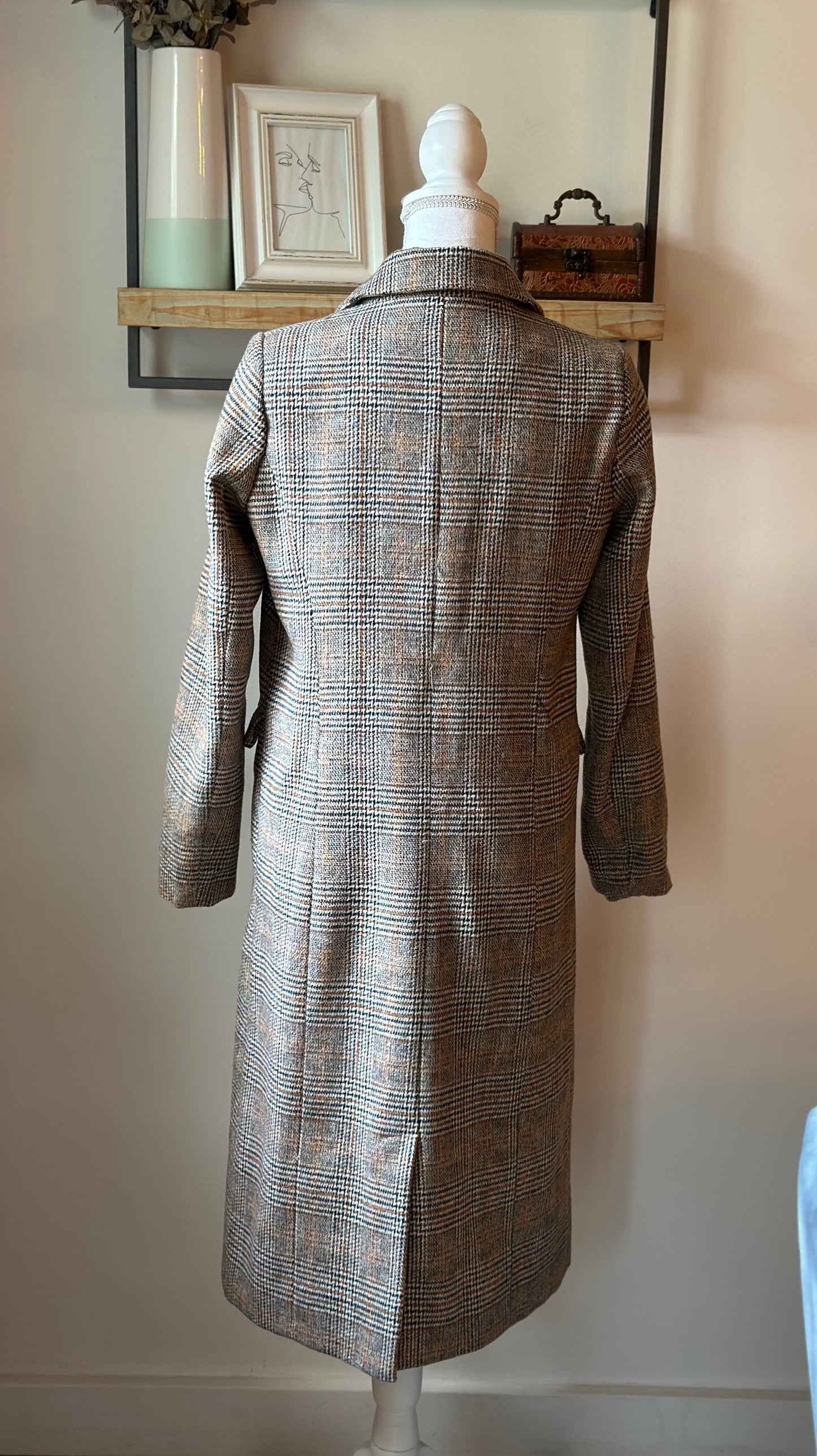 Manteau long pied-de-poule en laine T.34