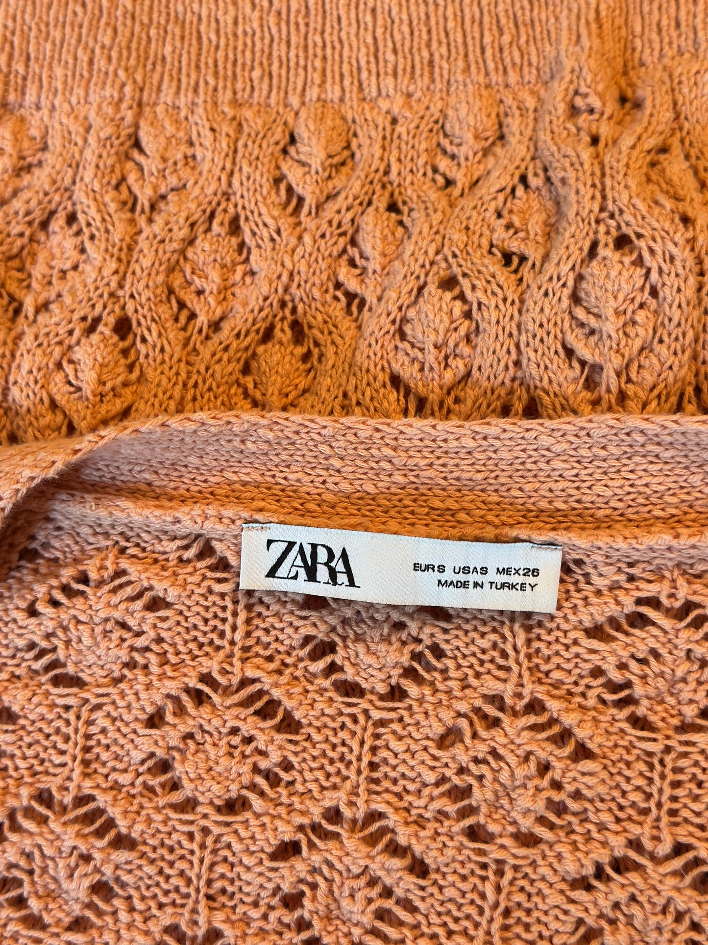 Gilet ajouré rose poudré en coton T.36 (coupe oversize)