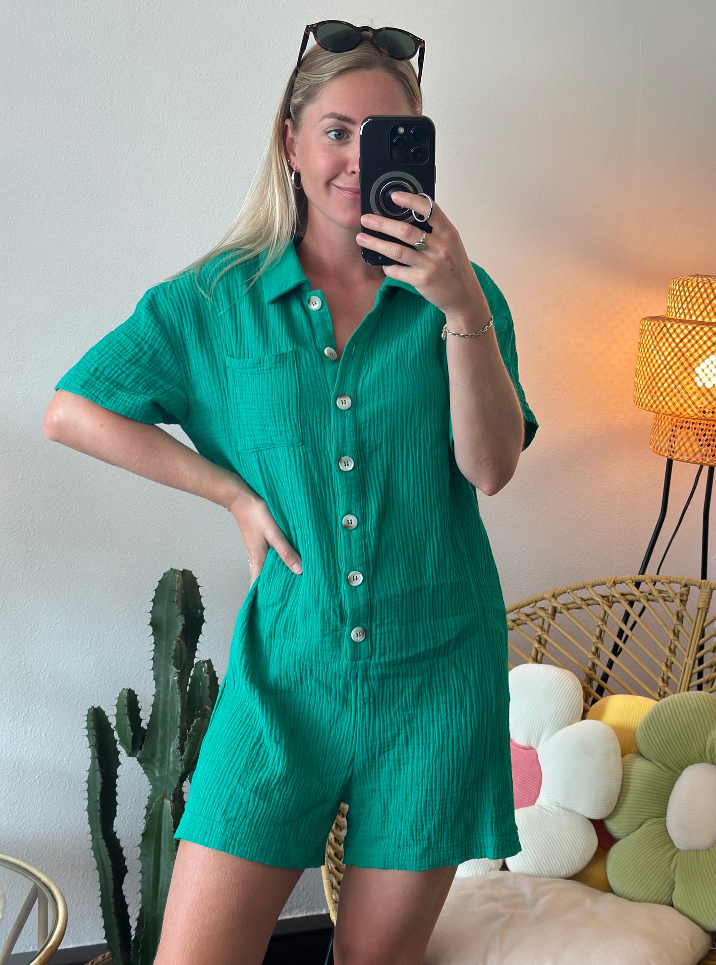 Combishort en gaze de coton vert T.36
