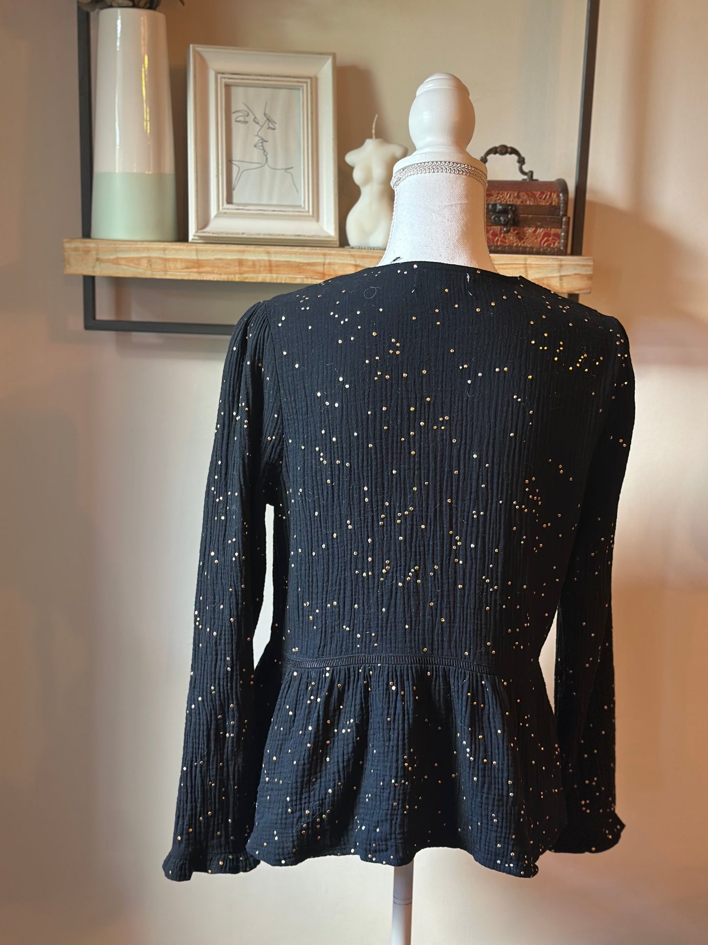 Blouse fluide en gaze de coton à pois dorés T.36/38