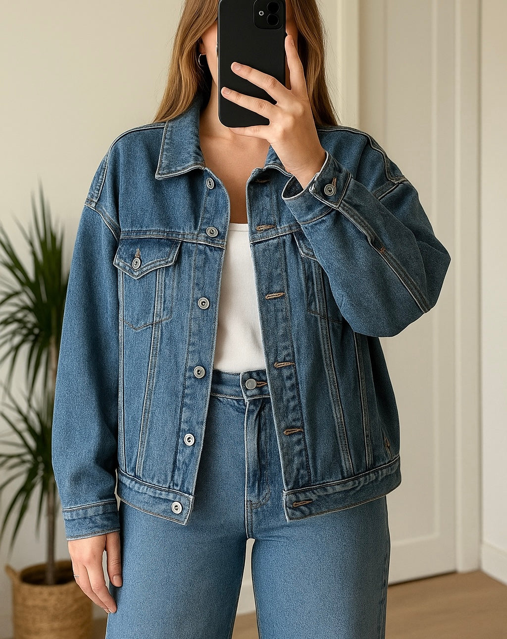 Veste en jean bleu denim vintage– T.U oversize