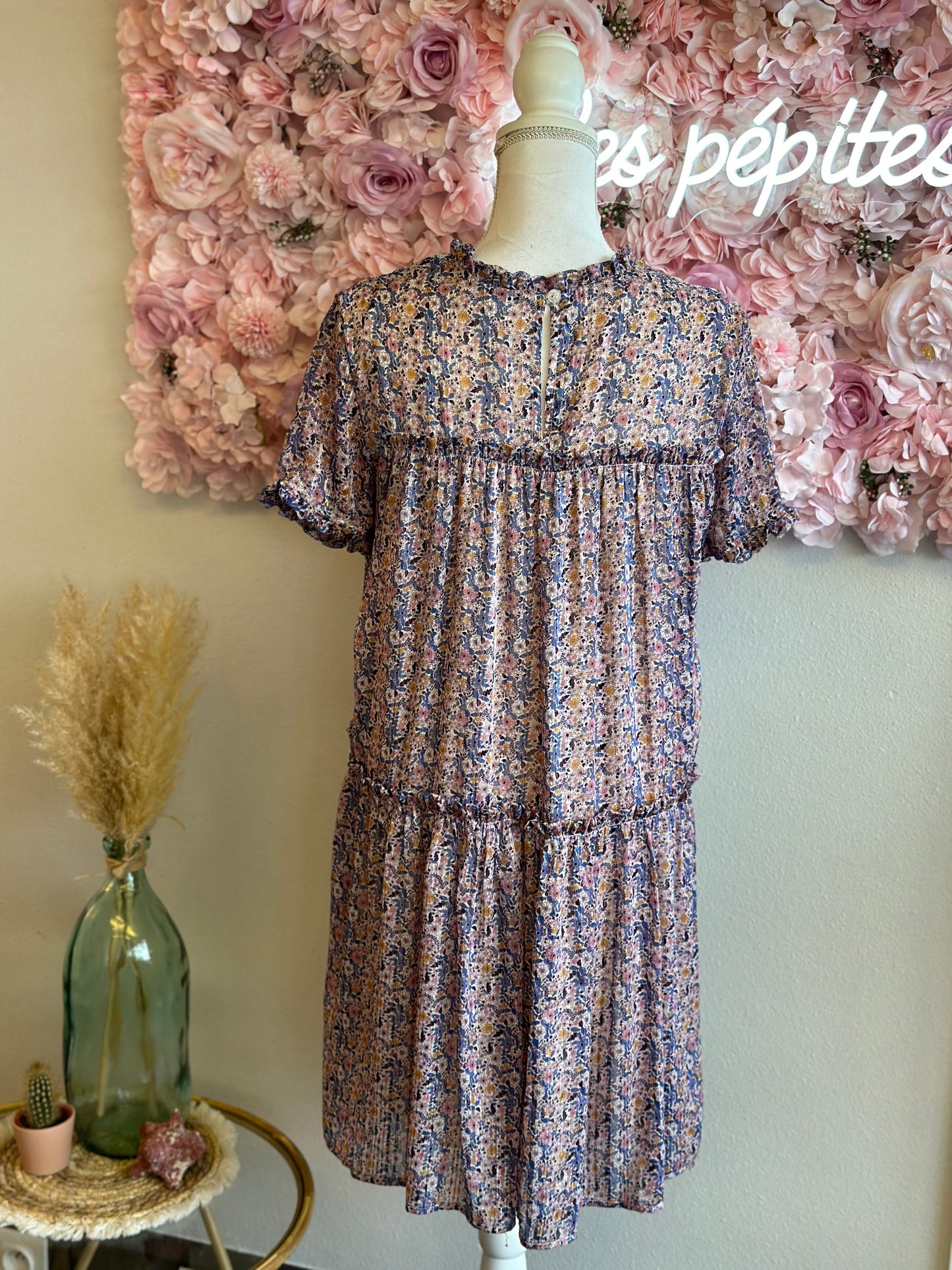 Robe fluide à motifs fleuris avec lurex, T.36