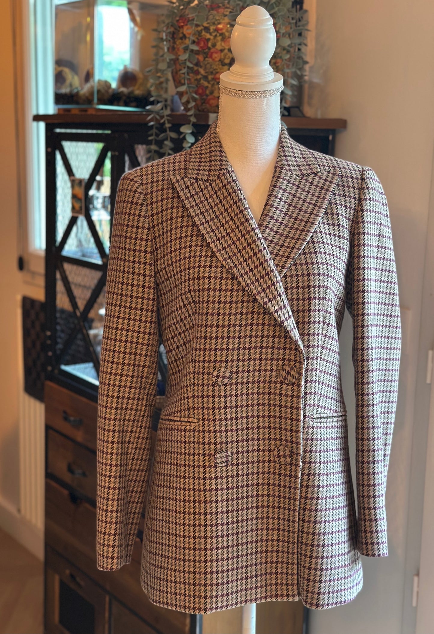 Veste blazer à carreaux pied-de-poule T.38
