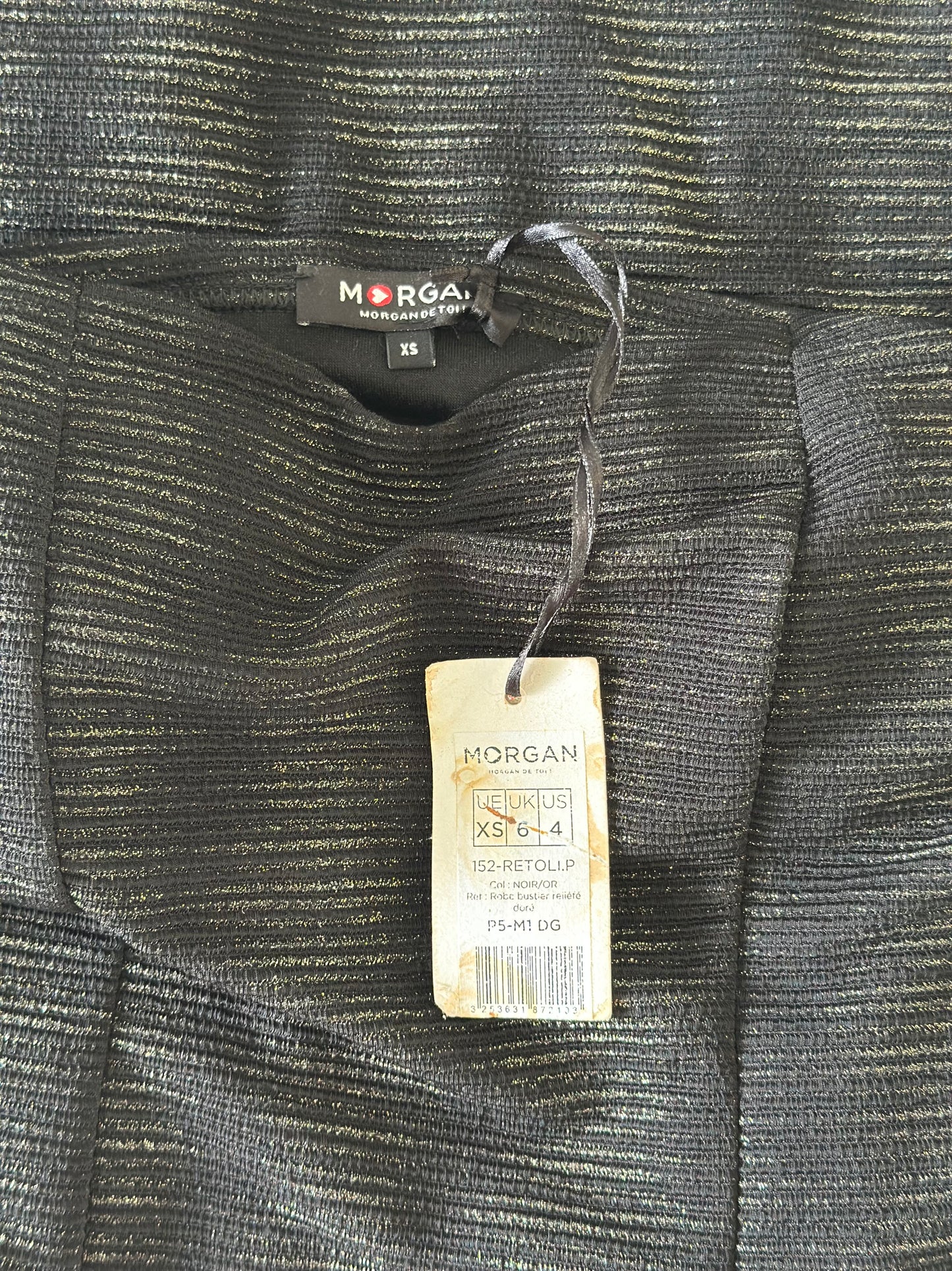 Belle robe bustier noire près du corps, légèrement pailletée T.34 neuve