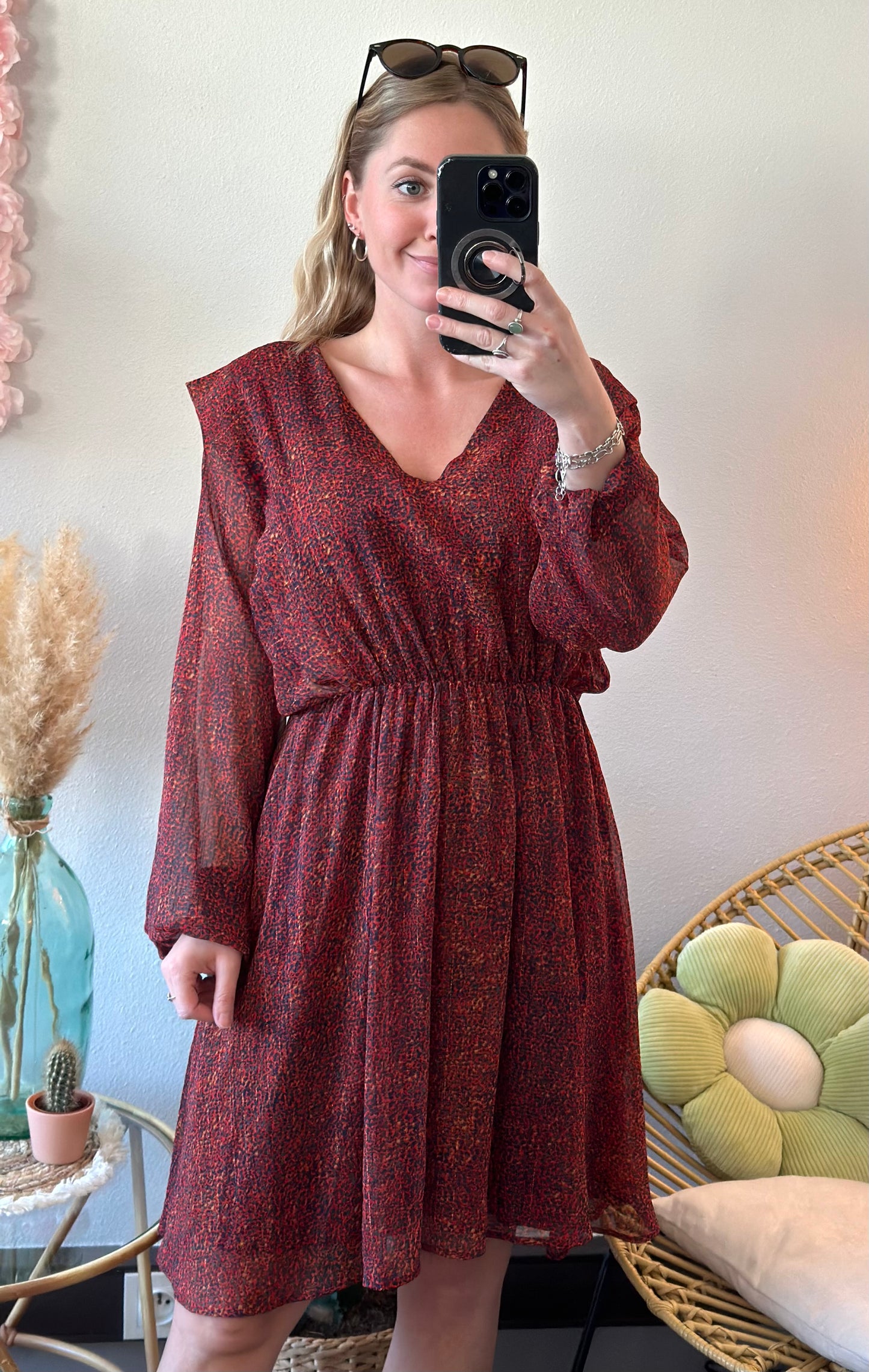 Robe midi modèle “Bouchera” bordeaux à motifs T.38