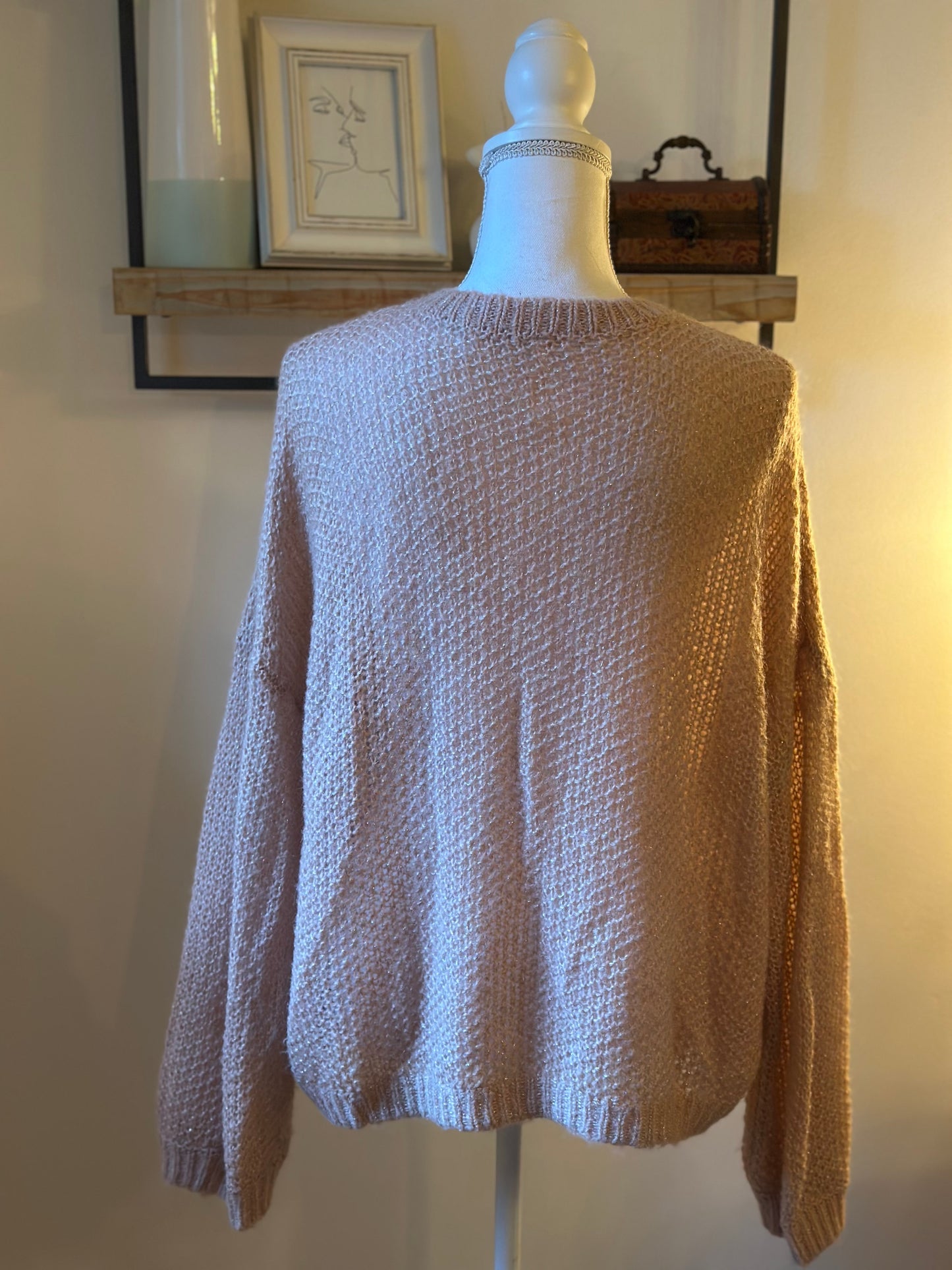 Pull ajouré en maille mohair rose pâle T.38 oversize