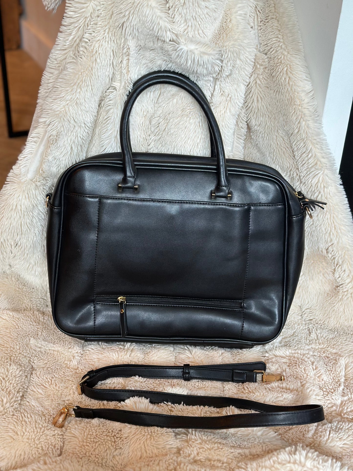 Sac pochette porte documents / ordinateur noir avec bandoulière