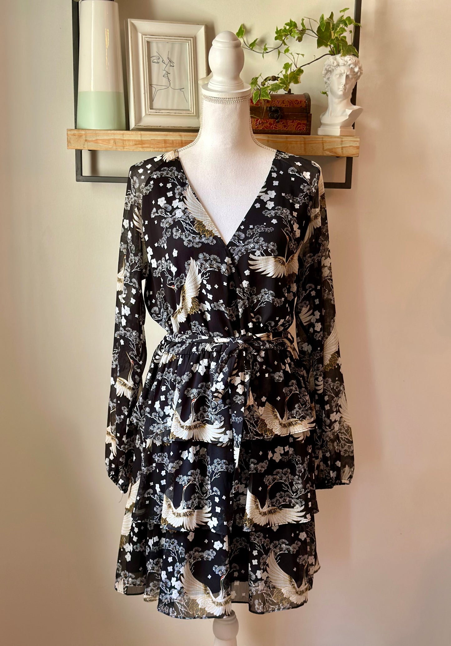 Robe midi imprimé fleuri et oiseaux T.42