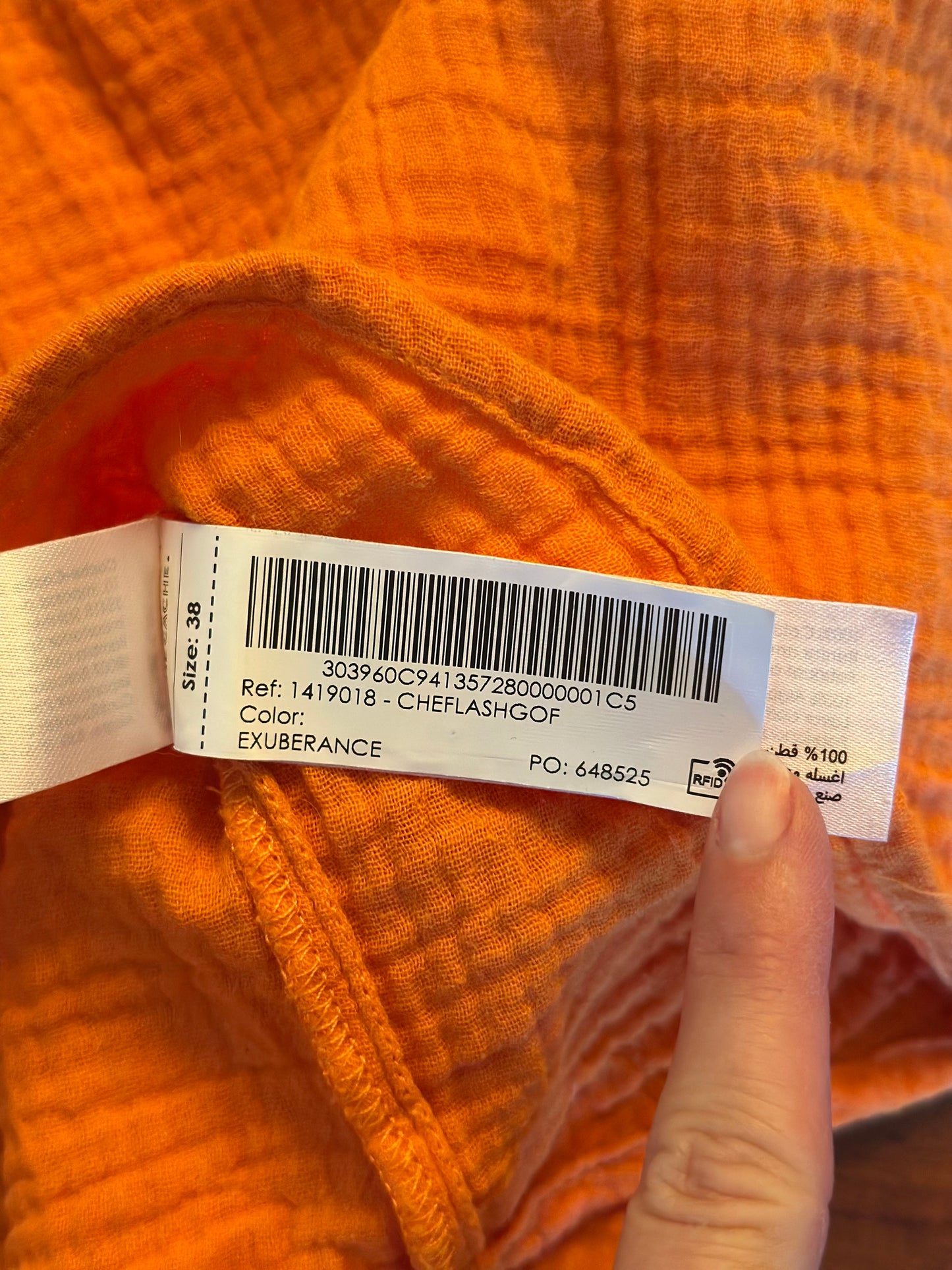 Chemise unie en gaze de coton orange T.38