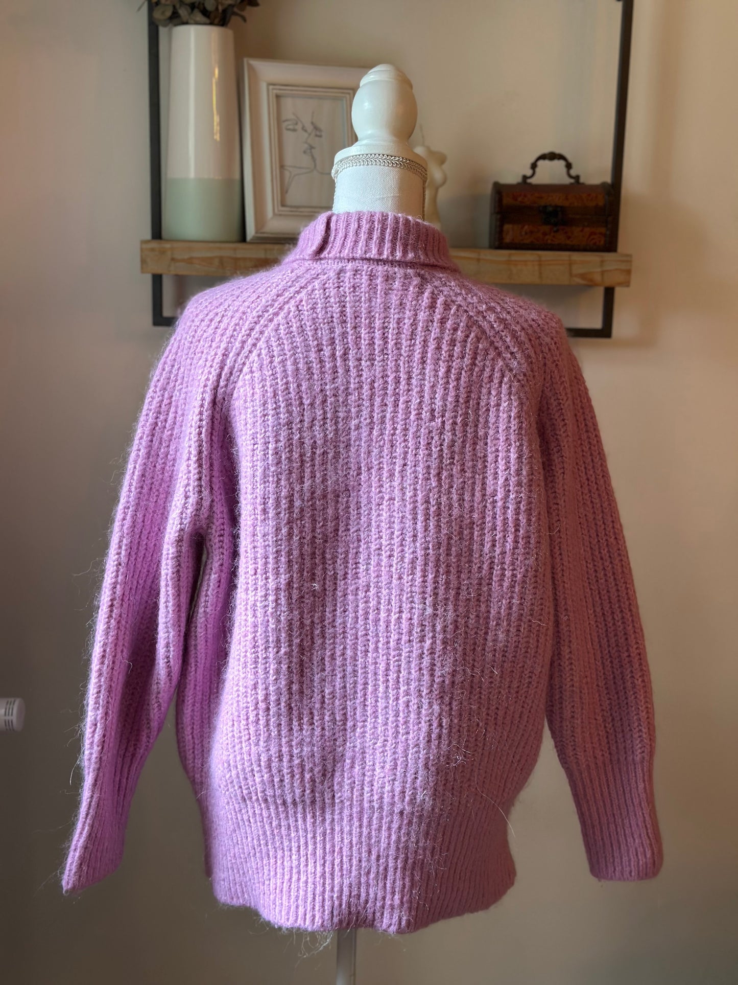Pull col montant en maille rose avec laine et alpaga T.36