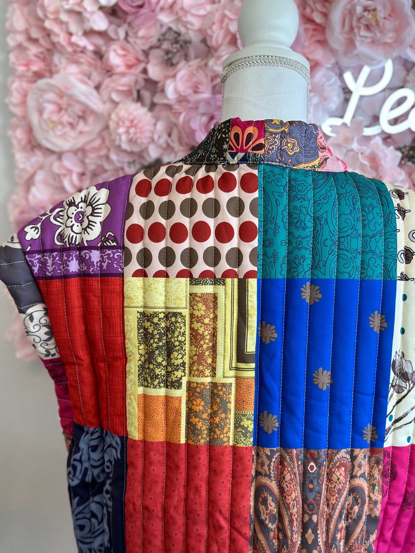 Gilet sans manches matelassé, patchwork coloré, T.U