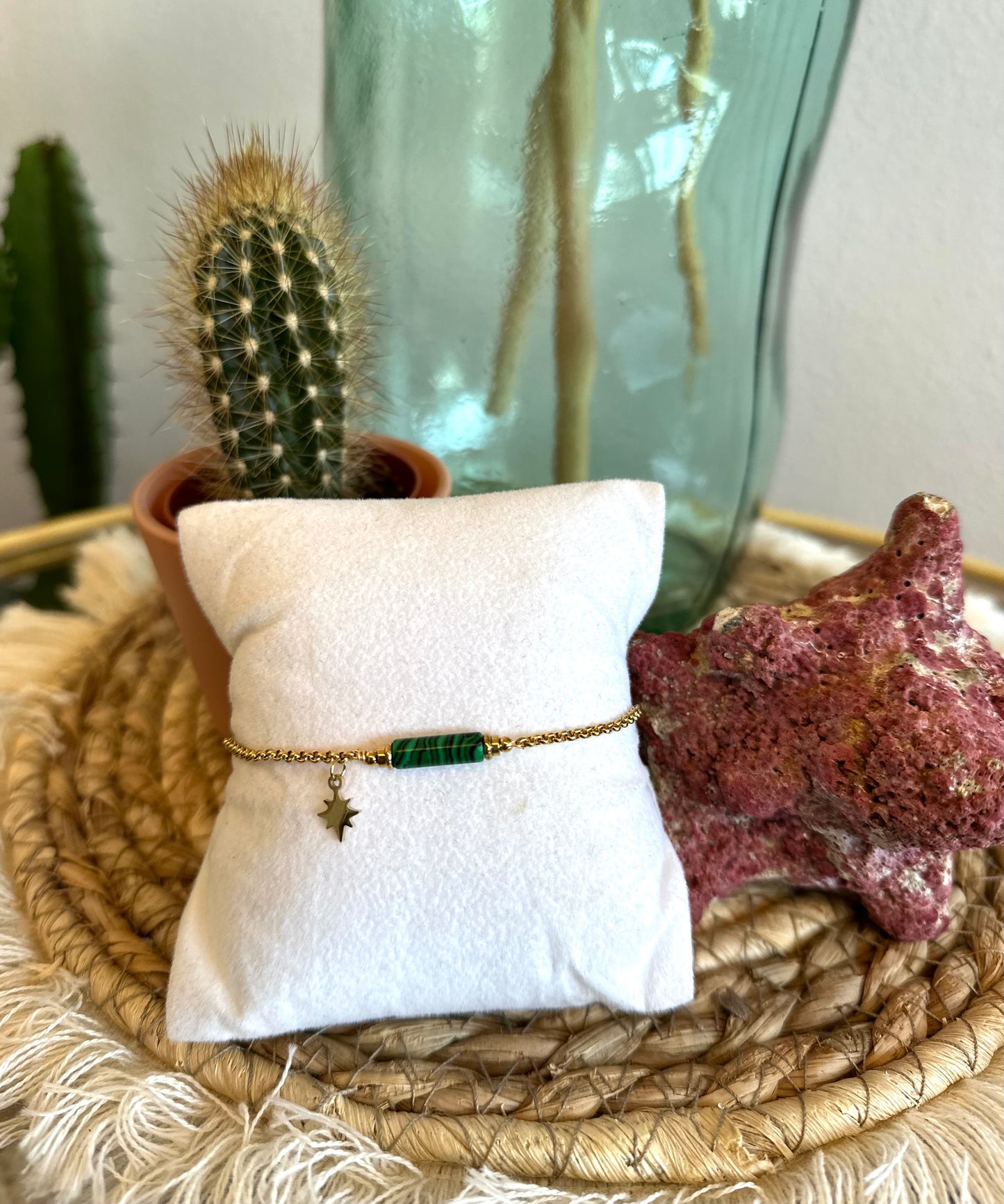 Bracelet doré pendentif en pierre naturelle acier inoxydable neuf