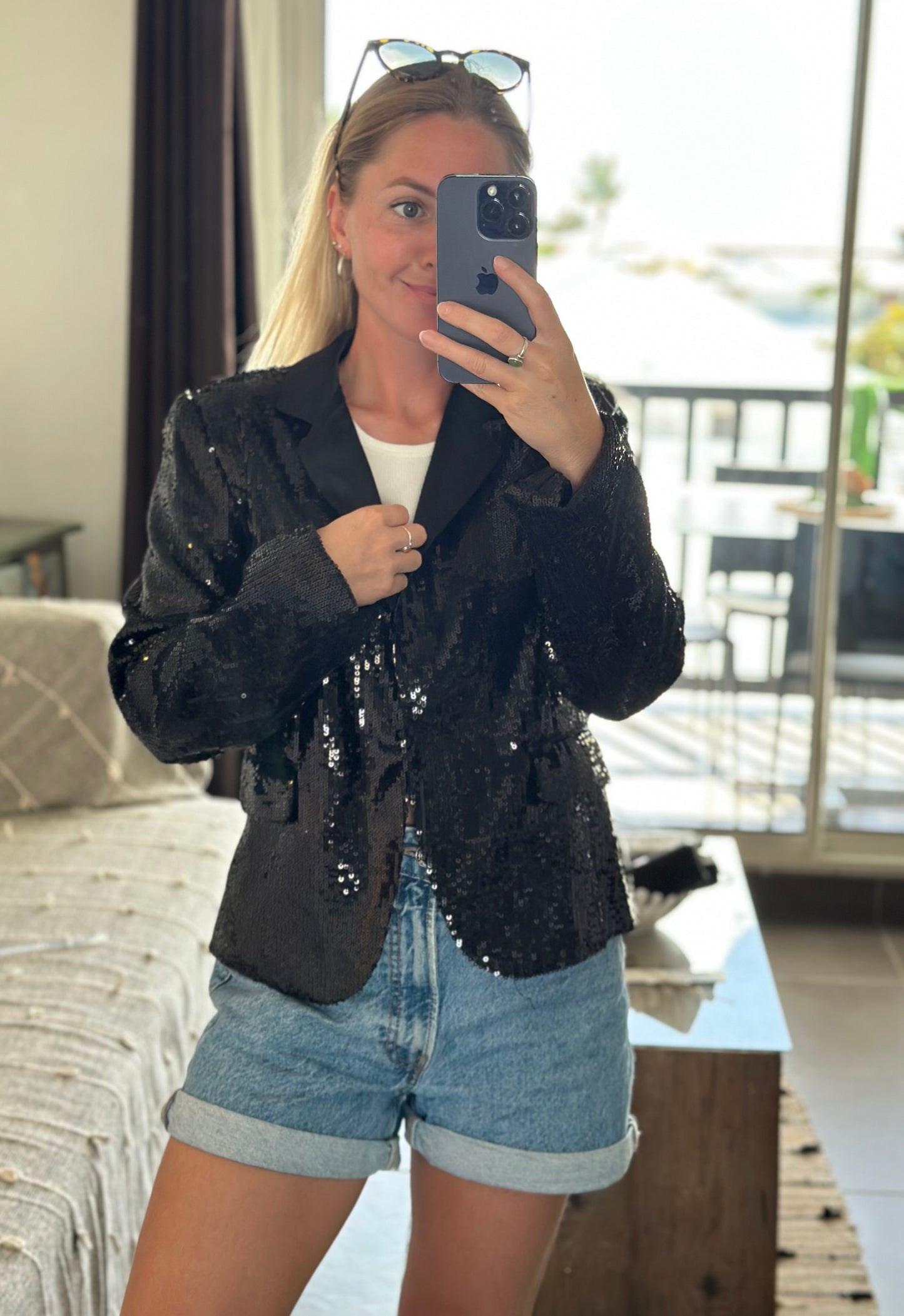 Veste blazer noire élégante à sequins T.40