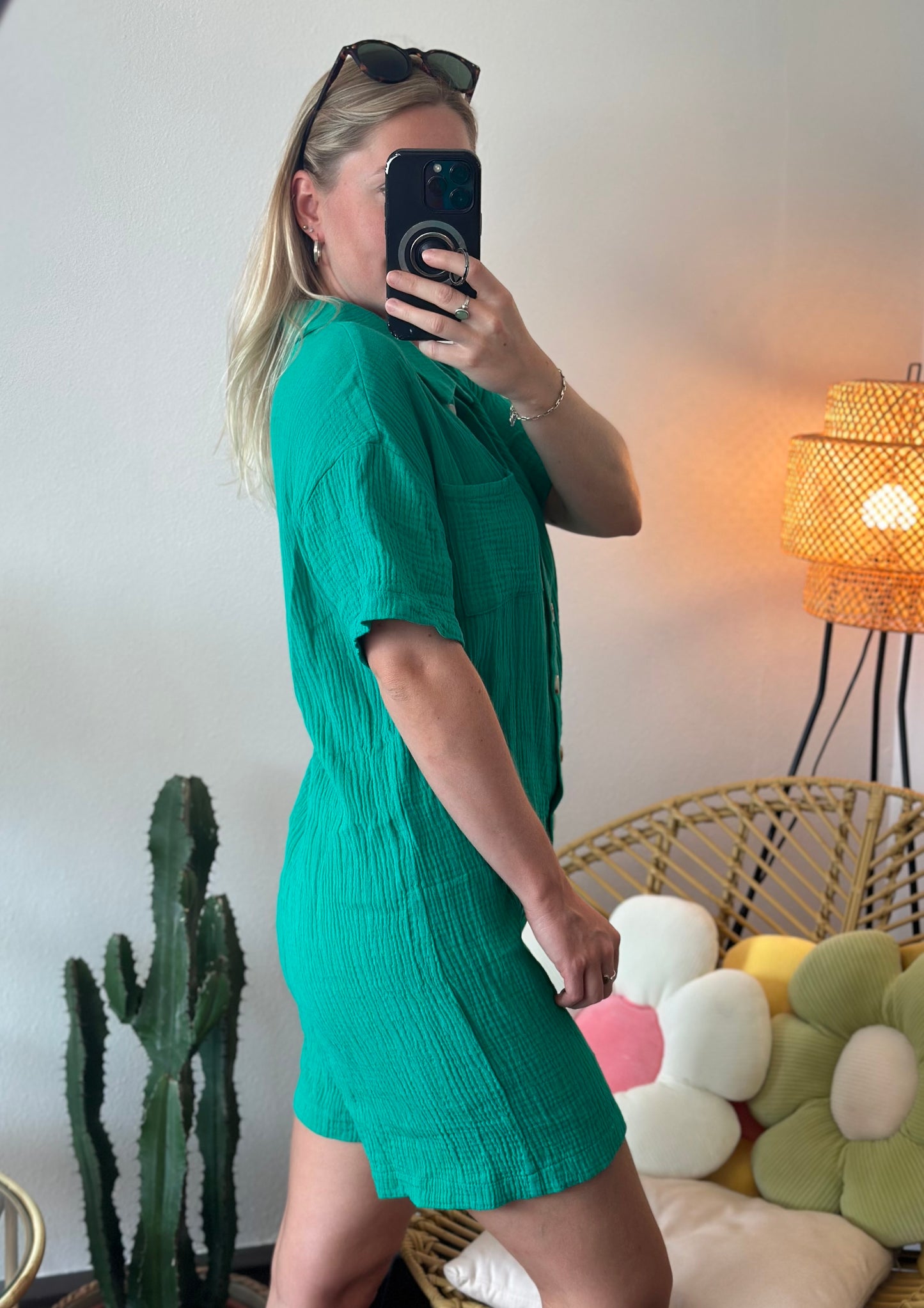 Combishort en gaze de coton vert T.36