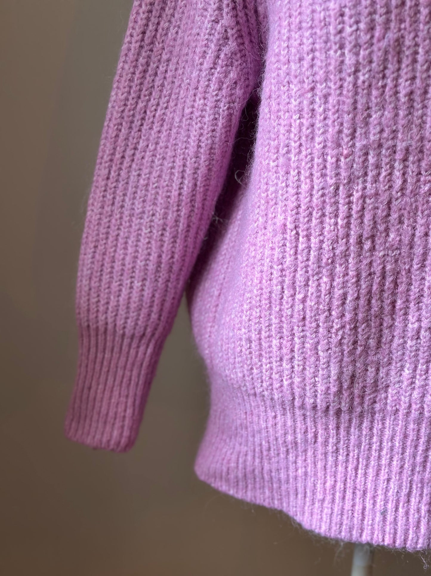 Pull col montant en maille rose avec laine et alpaga T.36
