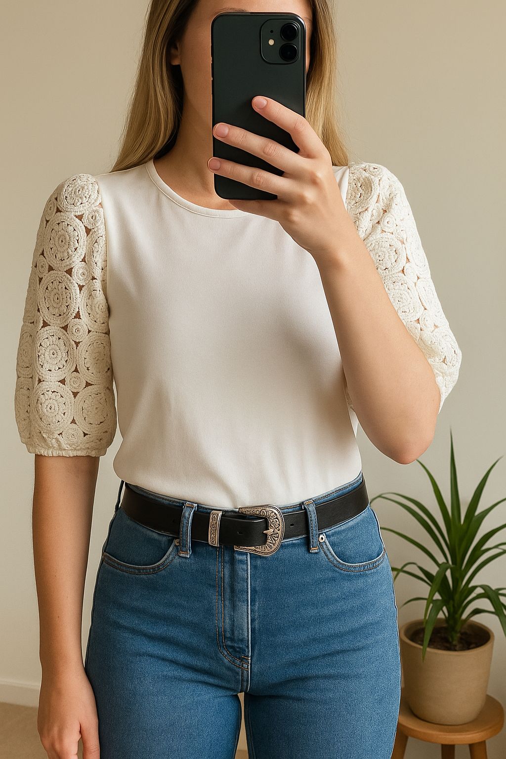 Top manches en dentelle crochet T.36