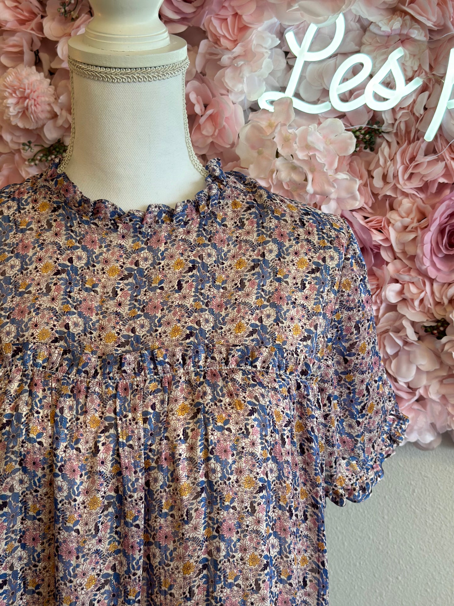 Robe fluide à motifs fleuris avec lurex, T.36