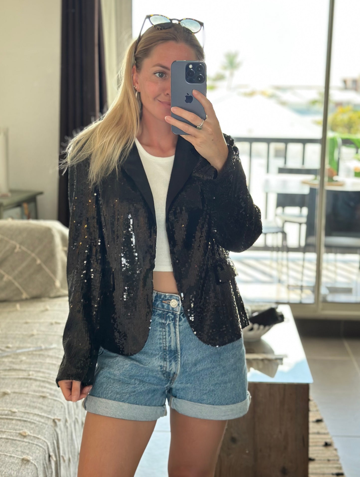 Veste blazer noire élégante à sequins T.40