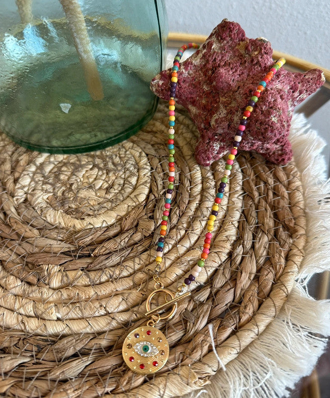 Collier avec perles en howlite multicolore acier inoxydable