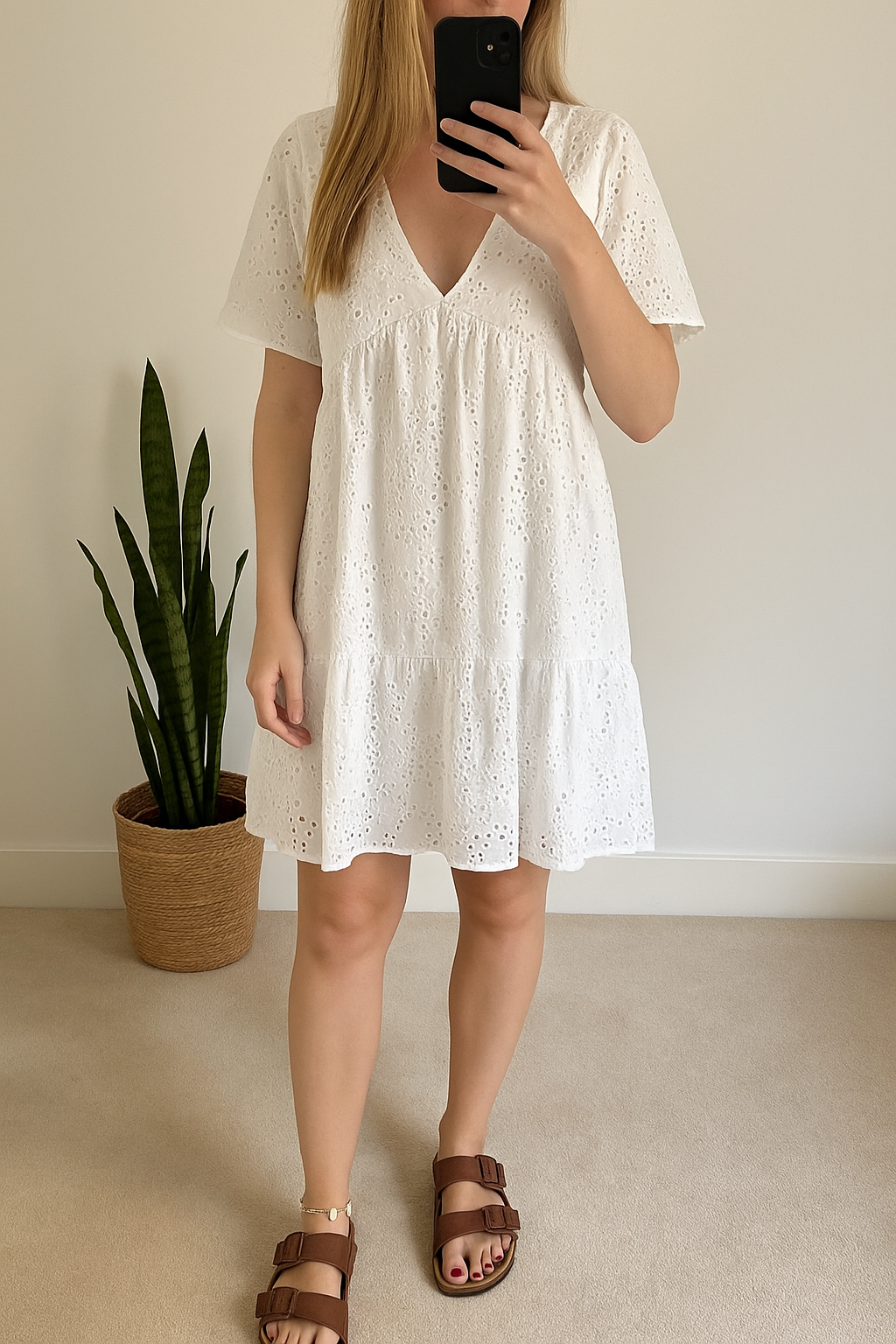 Robe brodée blanche en coton T.U