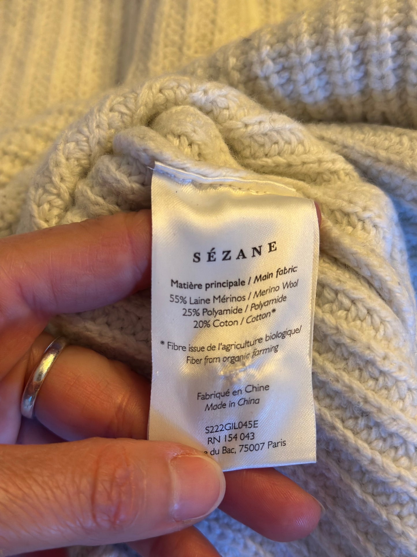 Pull Moira maille ajourée écru en laine mérinos et coton bio T.36