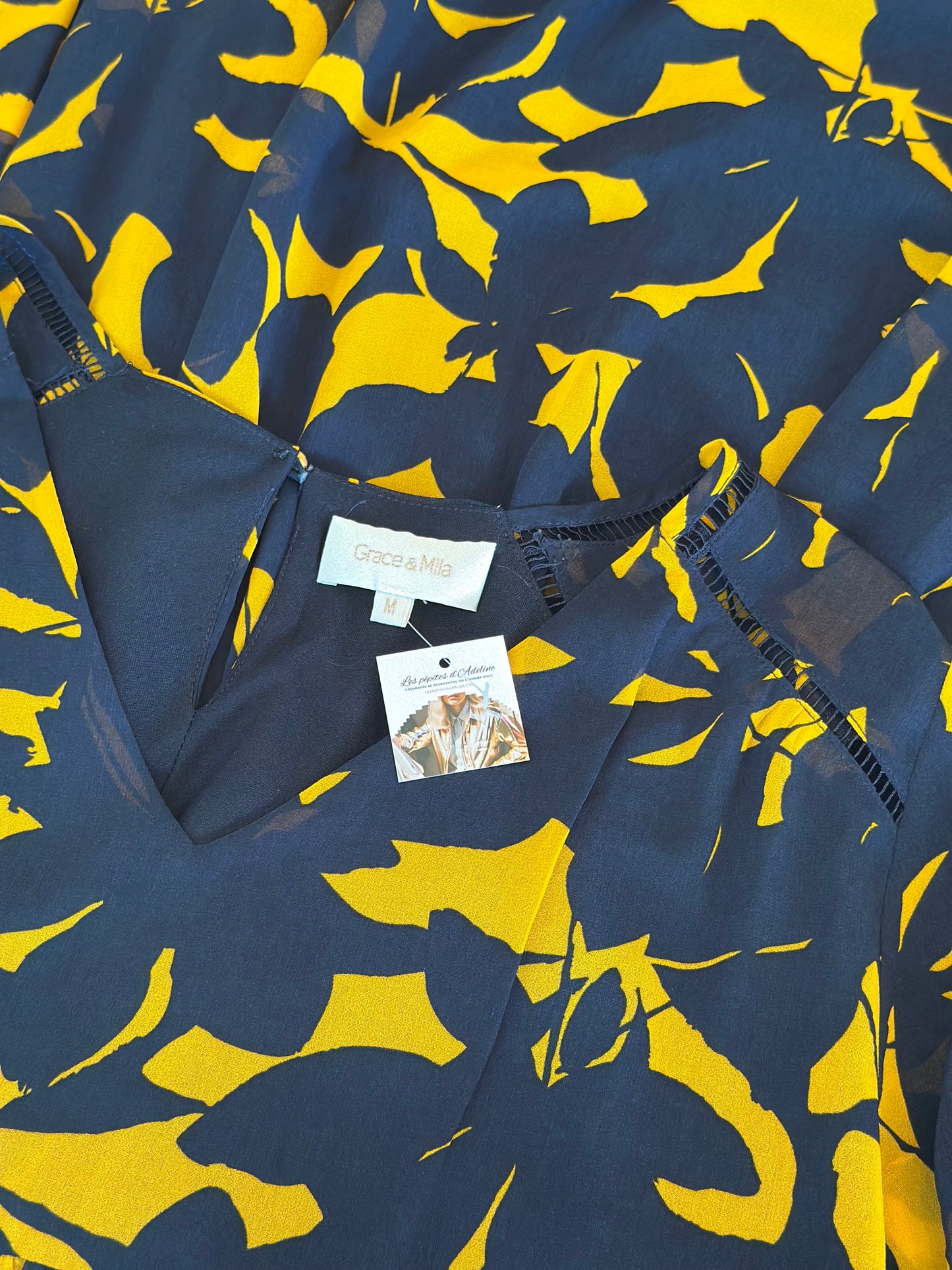 Robe imprimé jaune marine modèle Anouk T.38