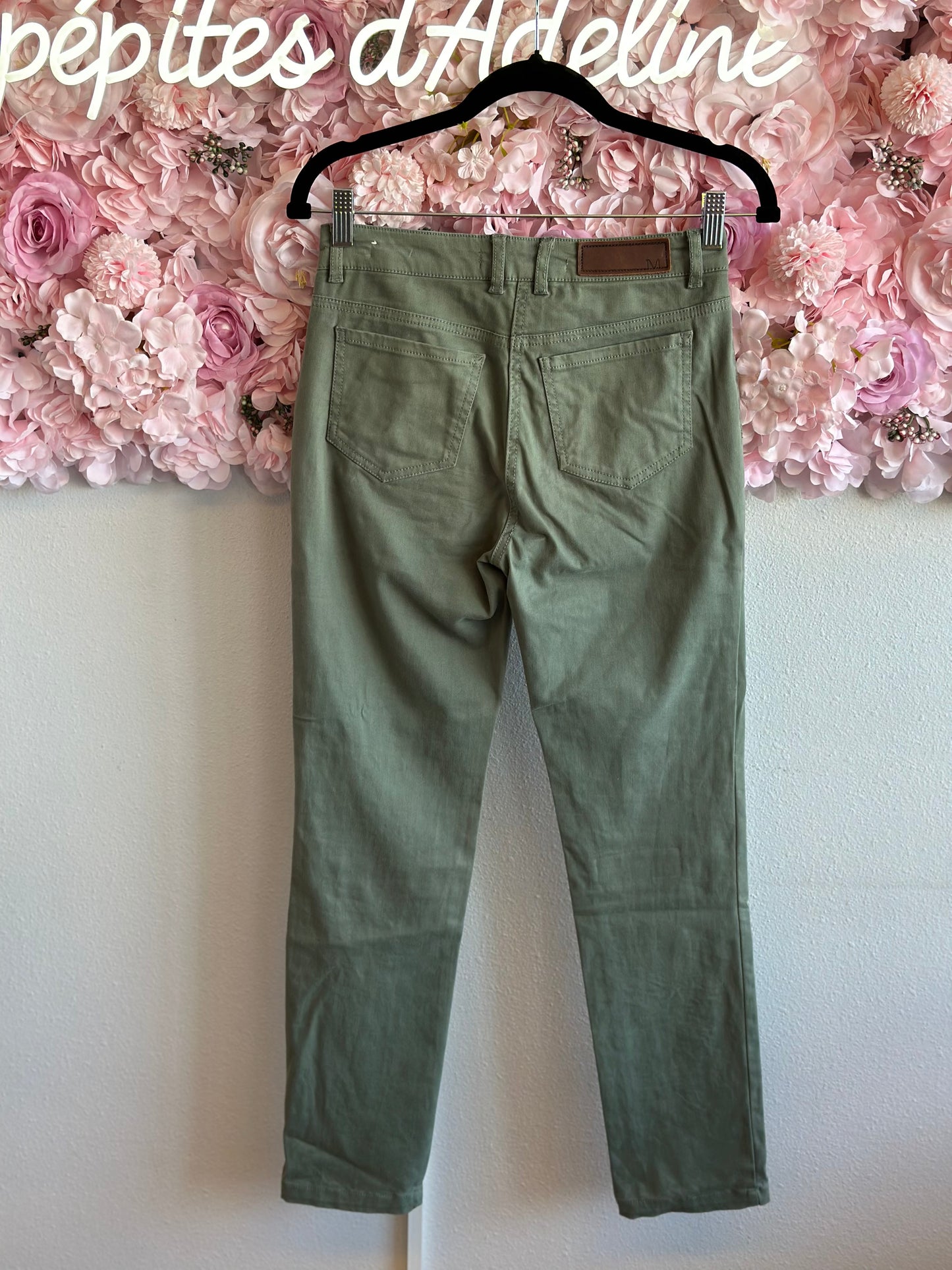 Pantalon slim vert kaki, T.36