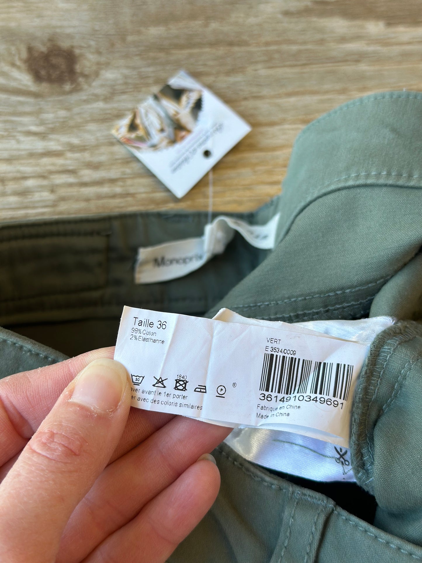 Pantalon slim vert kaki, T.36