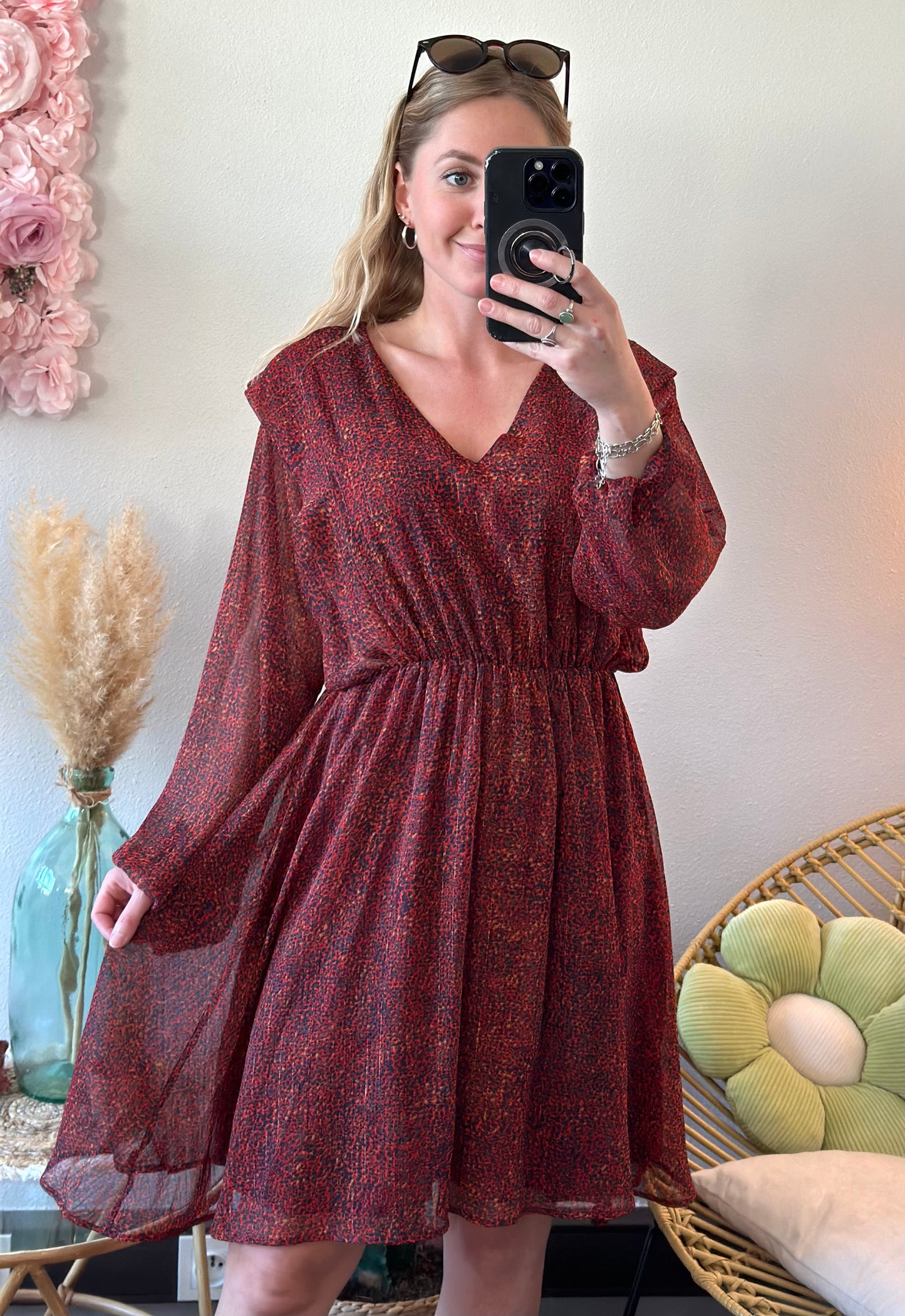 Robe midi modèle “Bouchera” bordeaux à motifs T.38