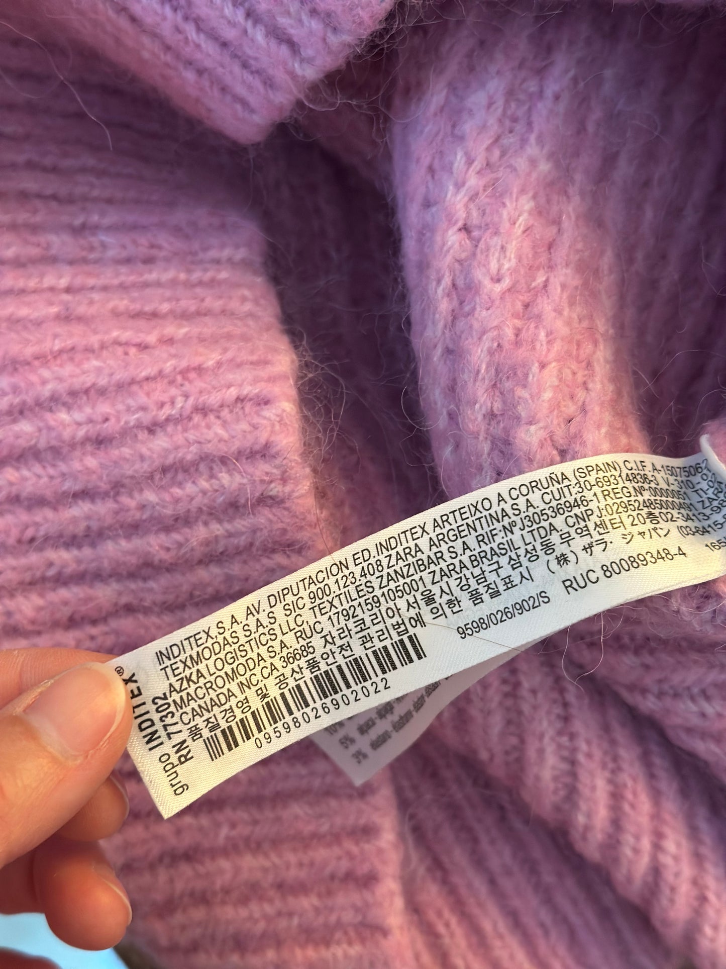 Pull col montant en maille rose avec laine et alpaga T.36