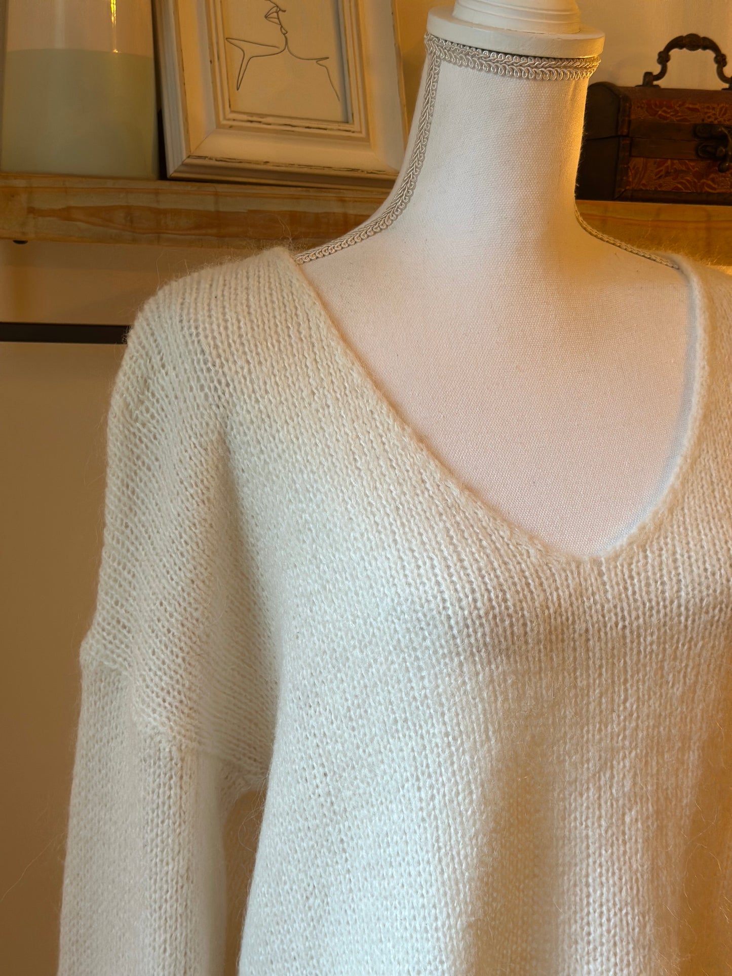 Pull oversize en laine et mohair blanc T.U