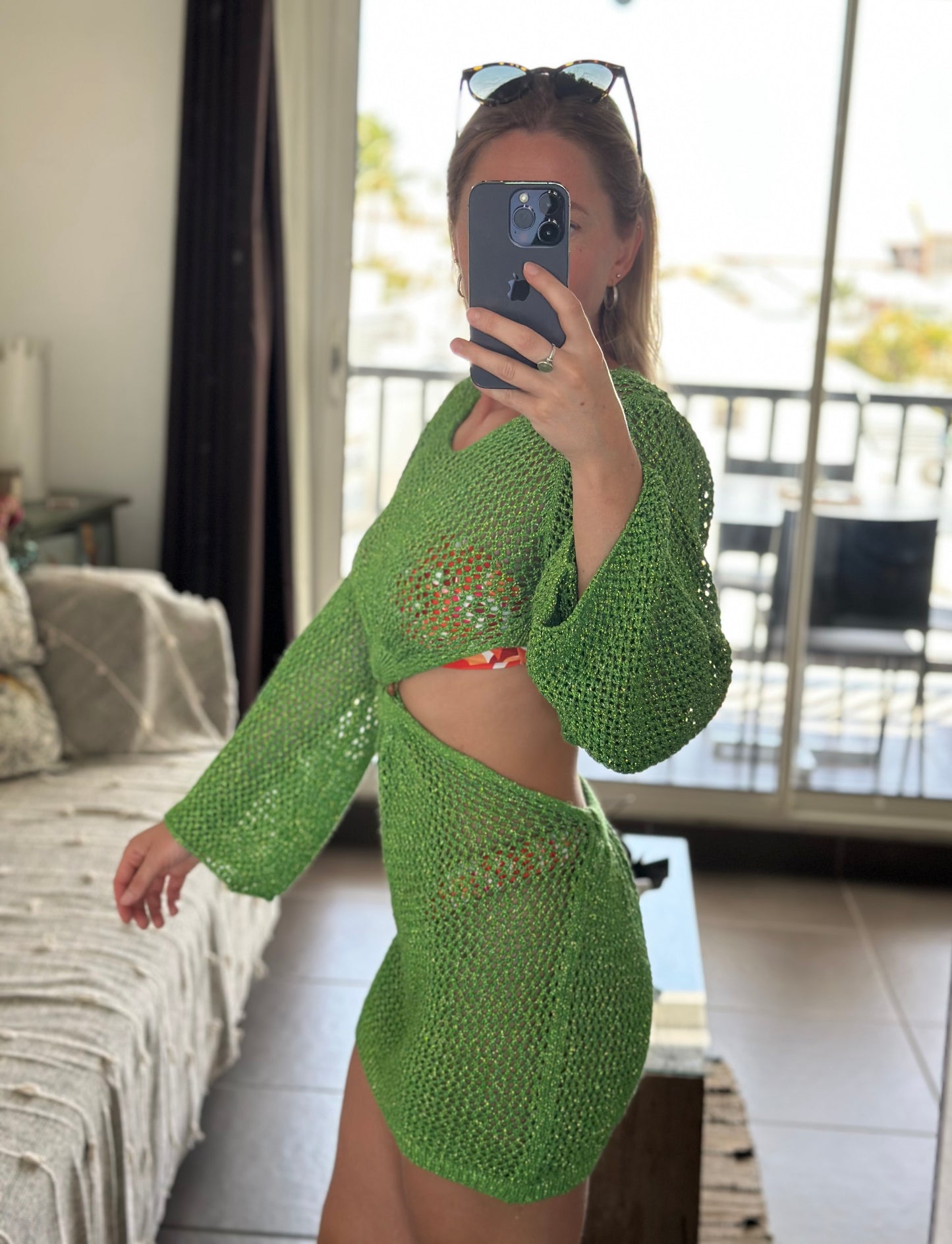 Robe d’été en maille scintillante verte T.36