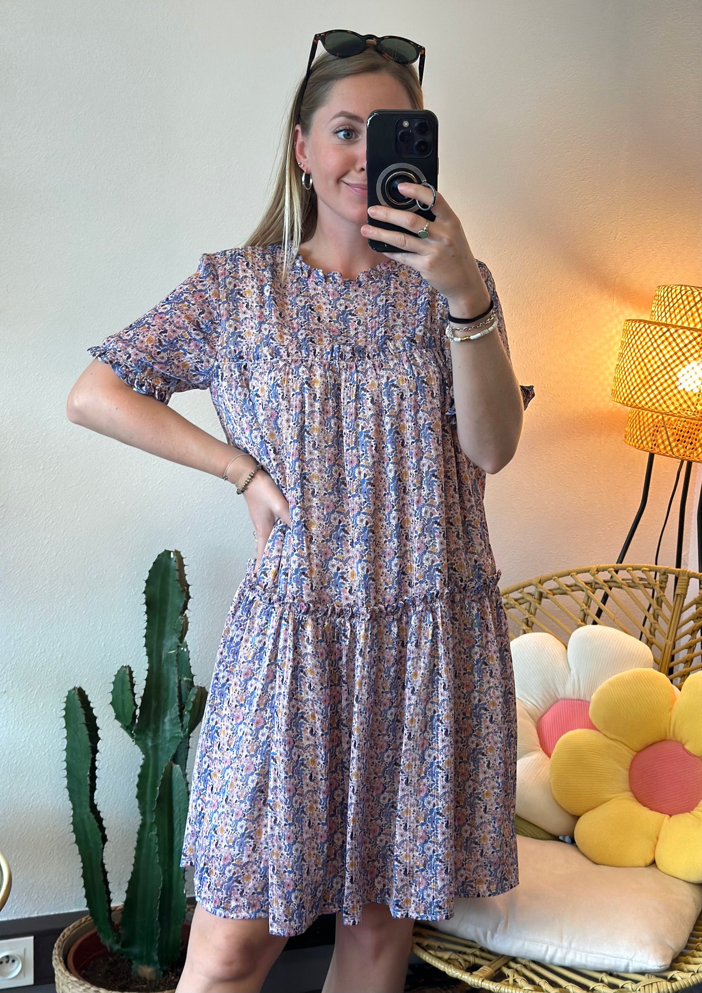 Robe fluide à motifs fleuris avec lurex, T.36
